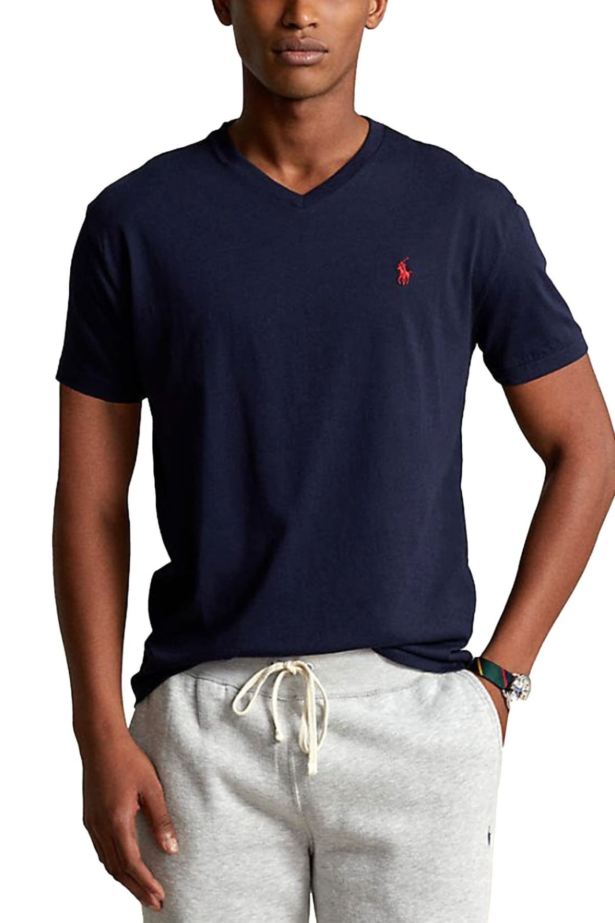 RALPH LAUREN T-SHIRT V NECK CLASSIC FIT LOGO ΜΠΛΕ