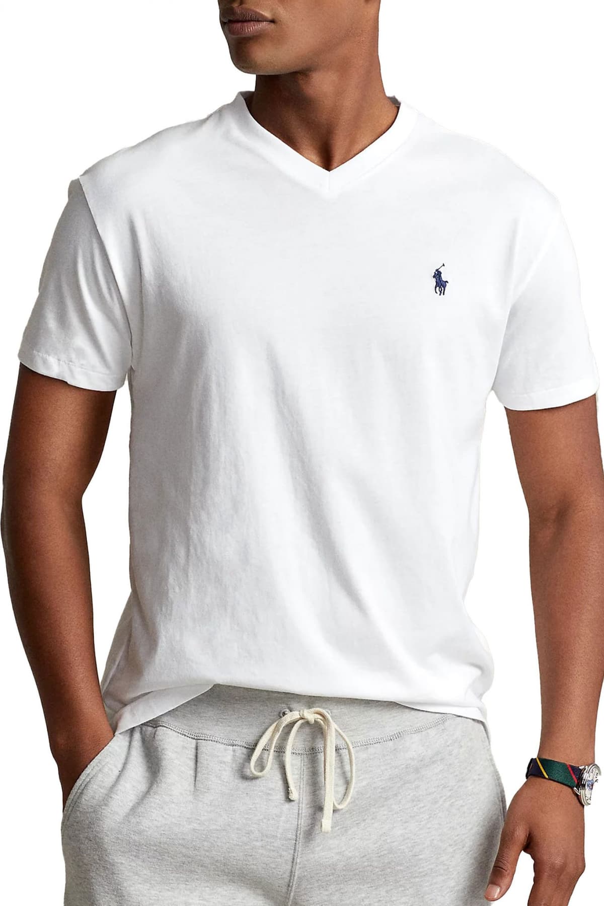 RALPH LAUREN T-SHIRT V NECK CLASSIC FIT LOGO ΛΕΥΚΟ