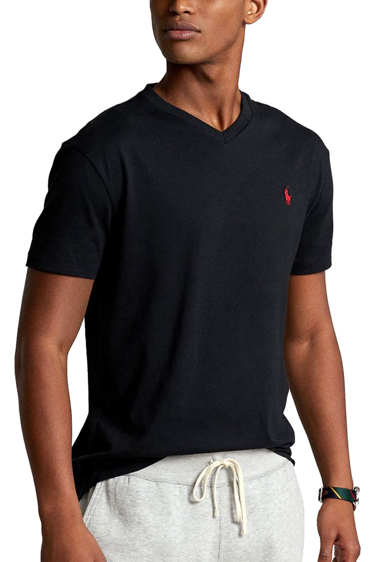 RALPH LAUREN T-SHIRT V NECK CLASSIC FIT LOGO ΜΑΥΡΟ