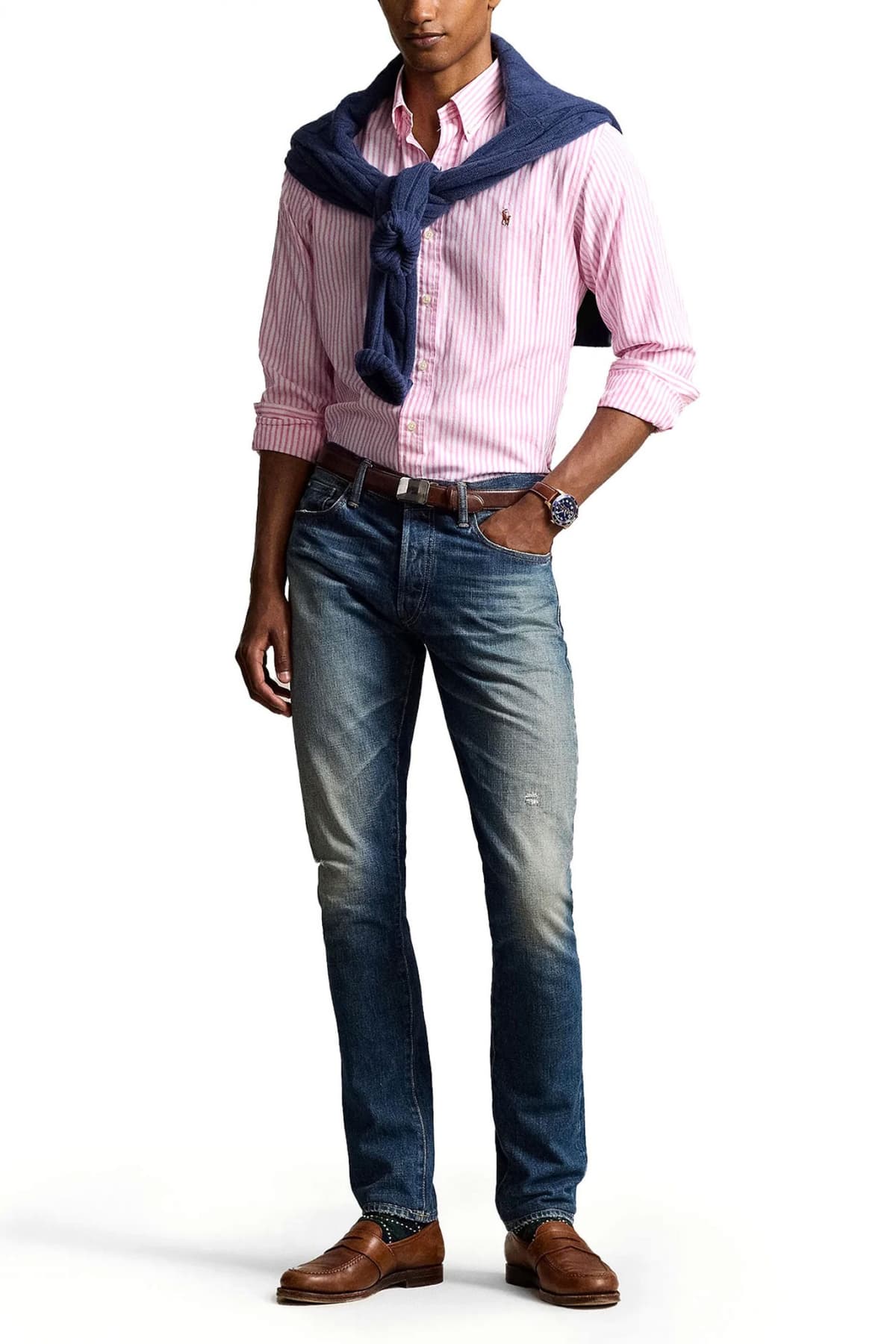 RALPH LAUREN ΠΟΥΚΑΜΙΣΟ ΡΙΓΕ BUTTON DOWN OXFORD CUSTOM FIT ΡΟΖ-ΛΕΥΚΟ