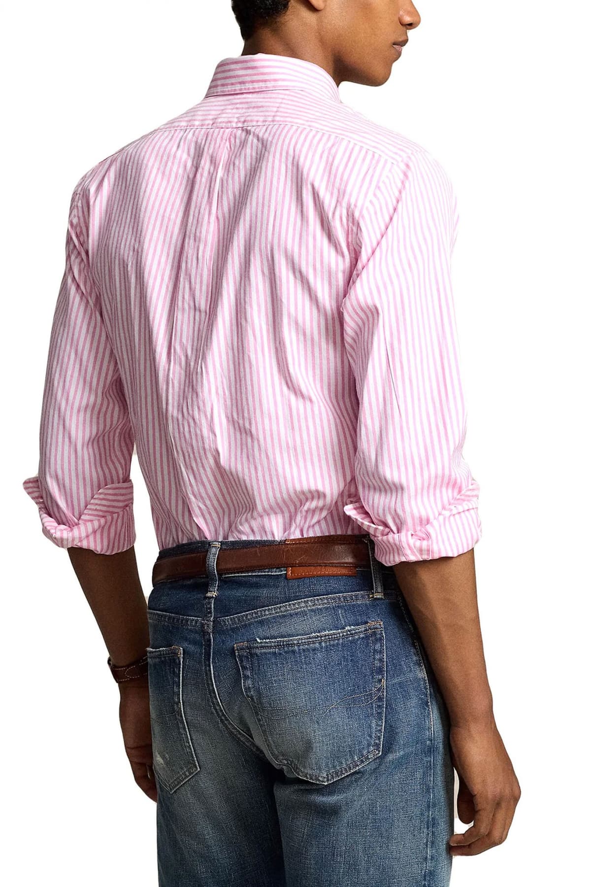 RALPH LAUREN ΠΟΥΚΑΜΙΣΟ ΡΙΓΕ BUTTON DOWN OXFORD CUSTOM FIT ΡΟΖ-ΛΕΥΚΟ