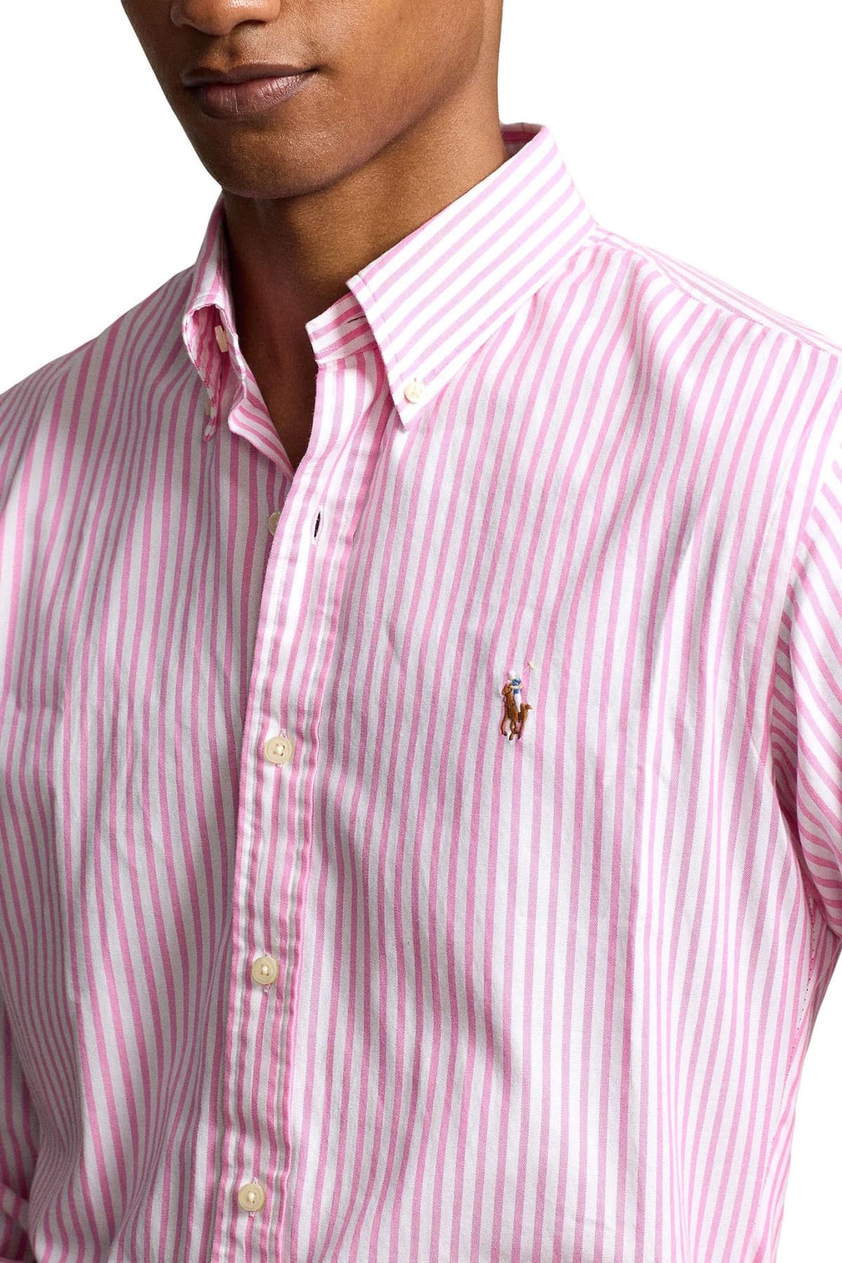 RALPH LAUREN ΠΟΥΚΑΜΙΣΟ ΡΙΓΕ BUTTON DOWN OXFORD CUSTOM FIT ΡΟΖ-ΛΕΥΚΟ
