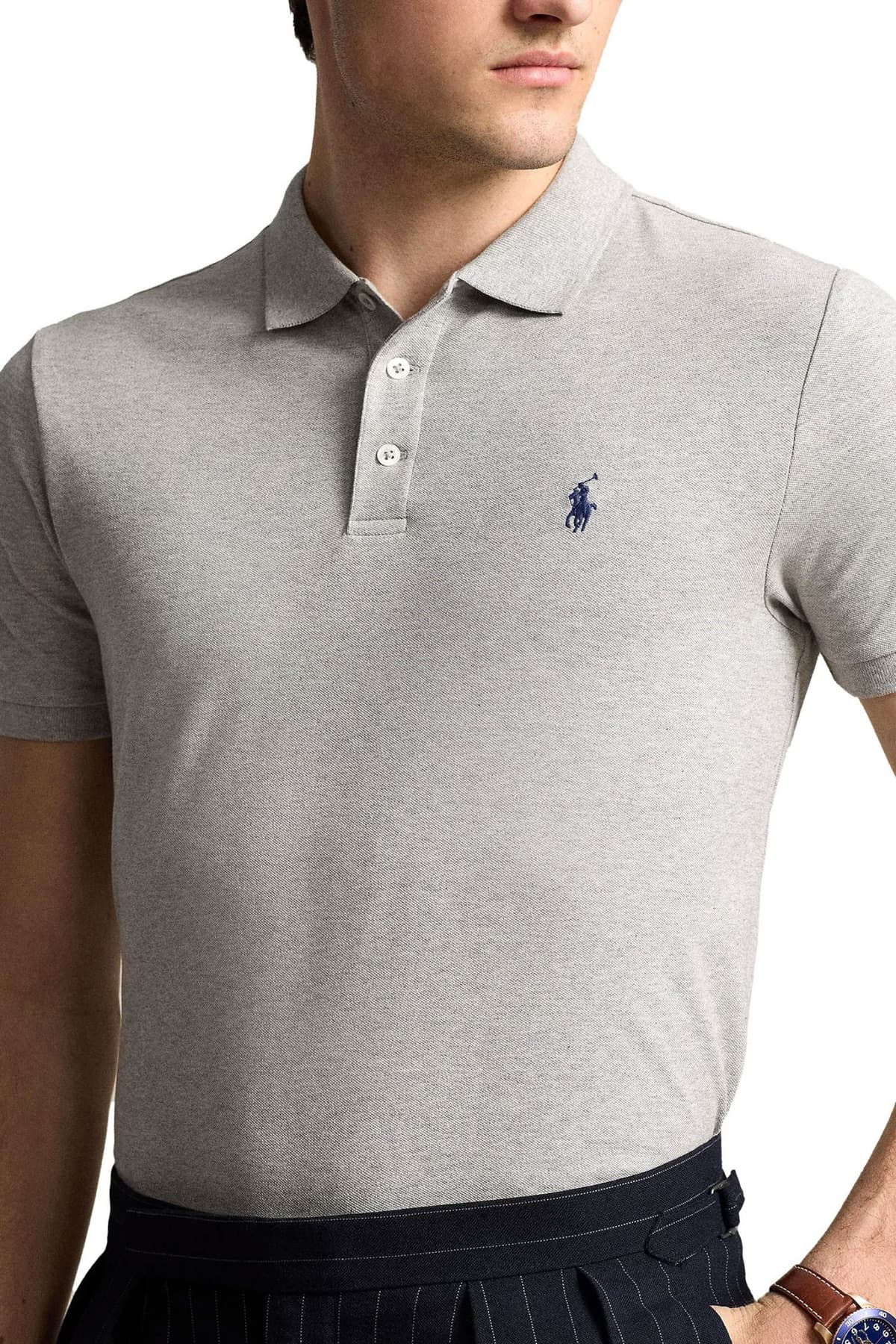 RALPH LAUREN POLO CUSTOM SLIM FIT STRETCH MESH LOGO ΓΚΡΙ