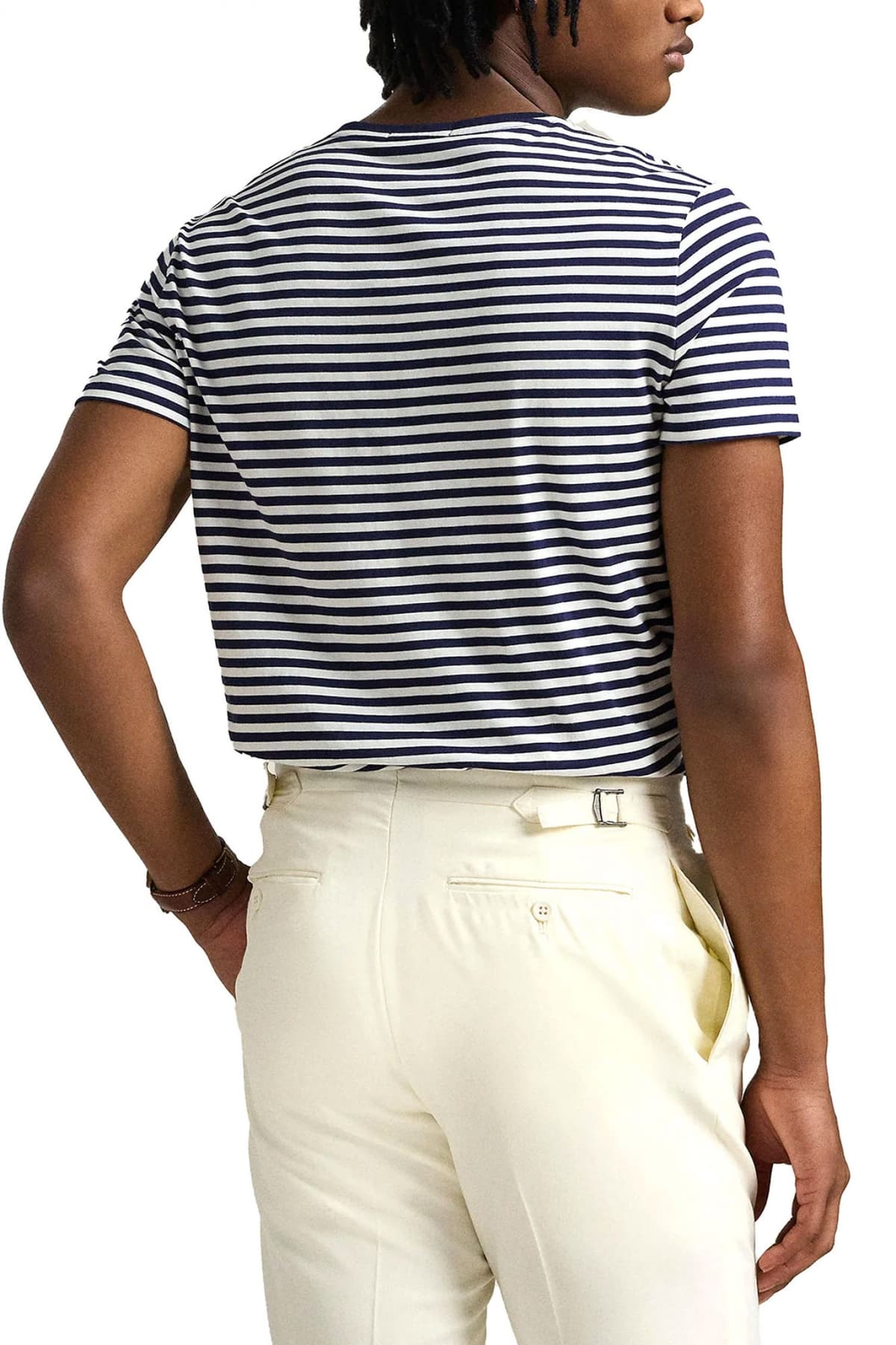 RALPH LAUREN T-SHIRT ΡΙΓΕ CUSTOM SLIM FIT ΜΠΛΕ-ΛΕΥΚΟ