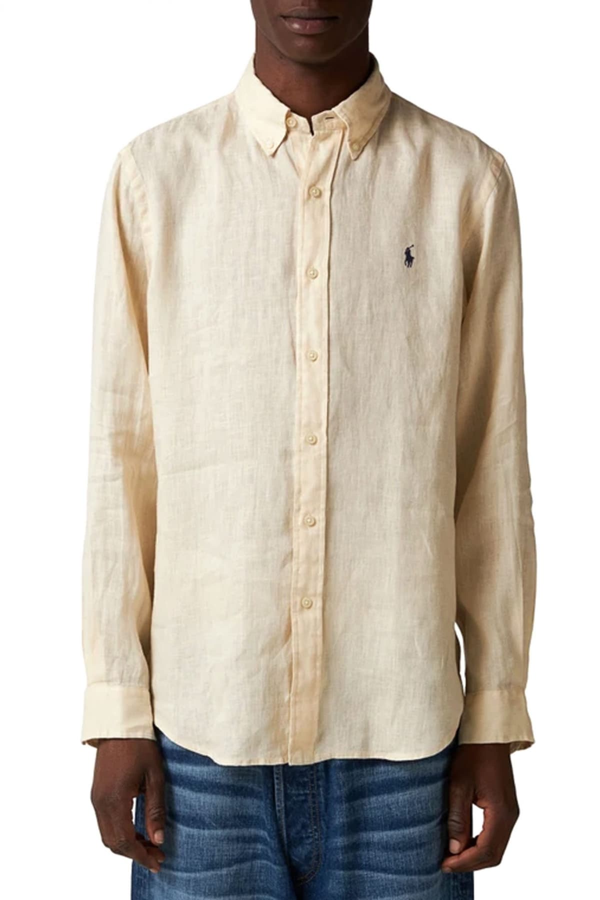 RALPH LAUREN ΠΟΥΚΑΜΙΣΟ ΛΙΝΟ BUTTON DOWN CUSTOM FIT ΜΠΕΖ