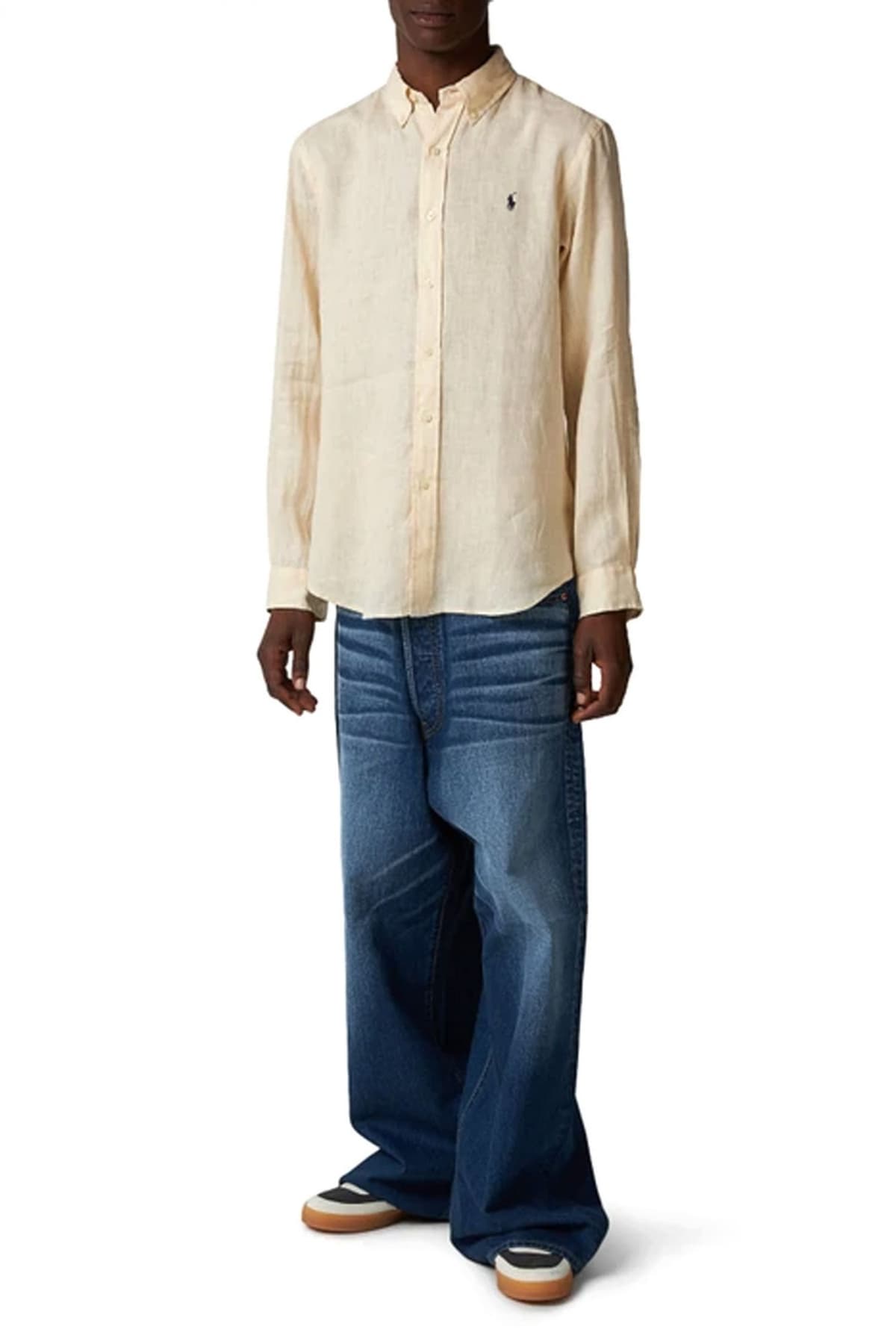 RALPH LAUREN ΠΟΥΚΑΜΙΣΟ ΛΙΝΟ BUTTON DOWN CUSTOM FIT ΜΠΕΖ