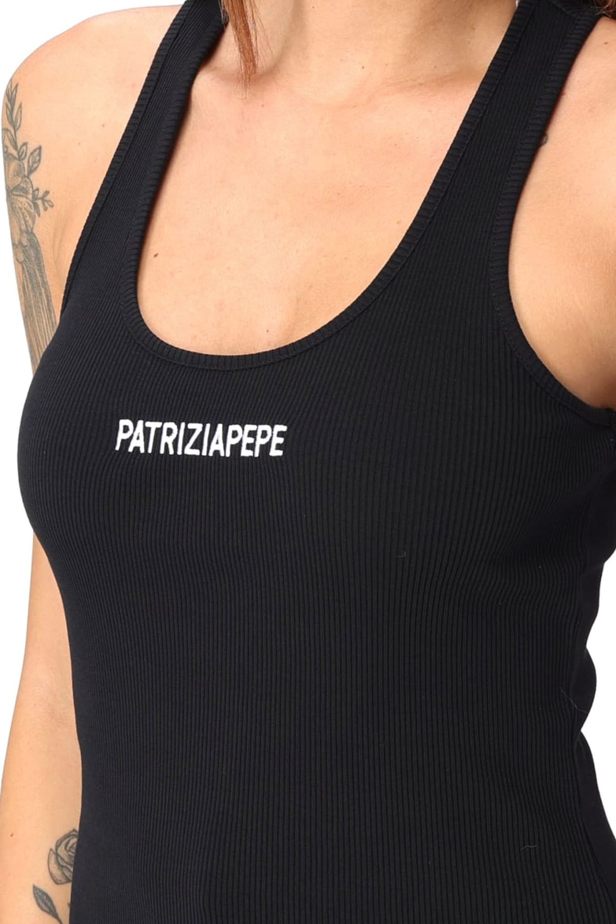 PATRIZIA PEPE MAGLIA TANK TOP LOGO ΜΑΥΡΟ