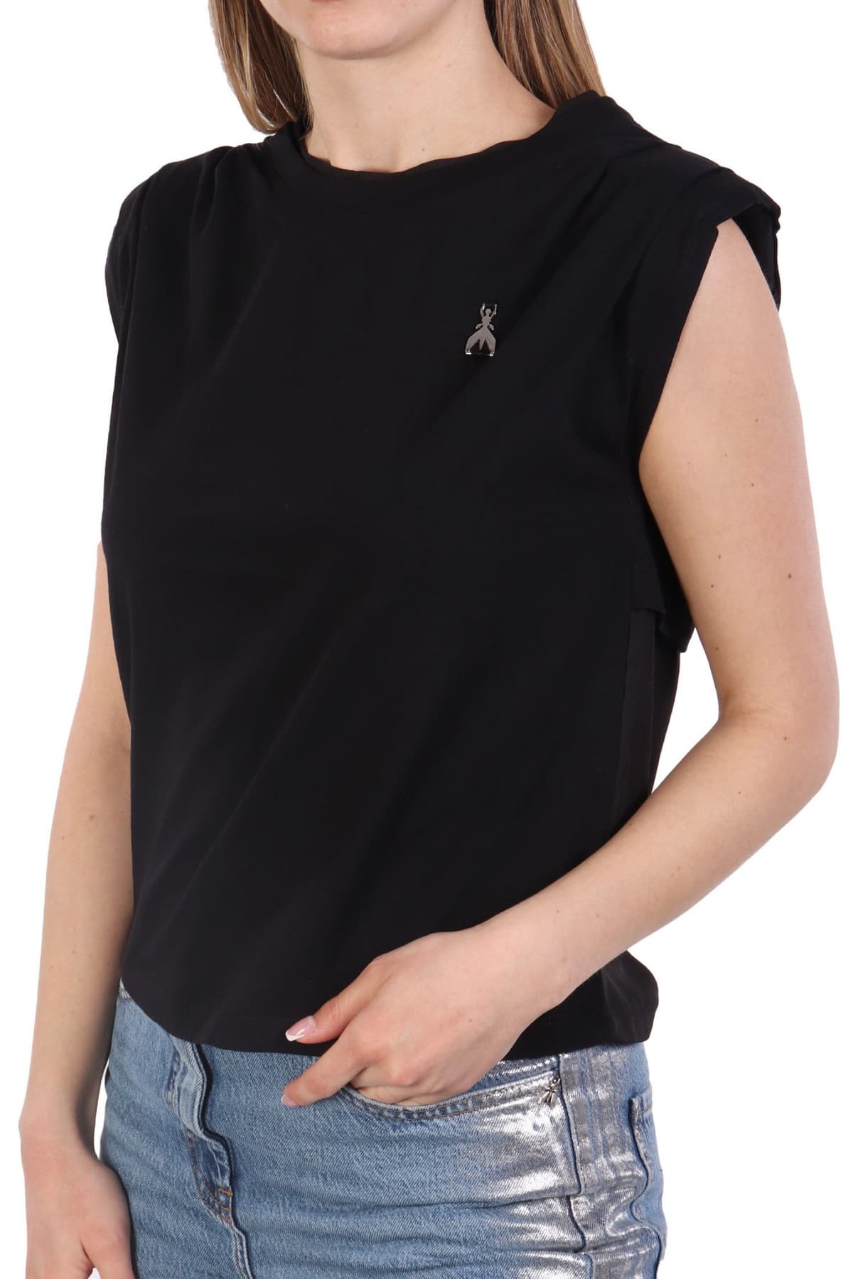 PATRIZIA PEPE MAGLIA T-SHIRT LOGO ΠΛΑΤΗ ΜΑΥΡΟ