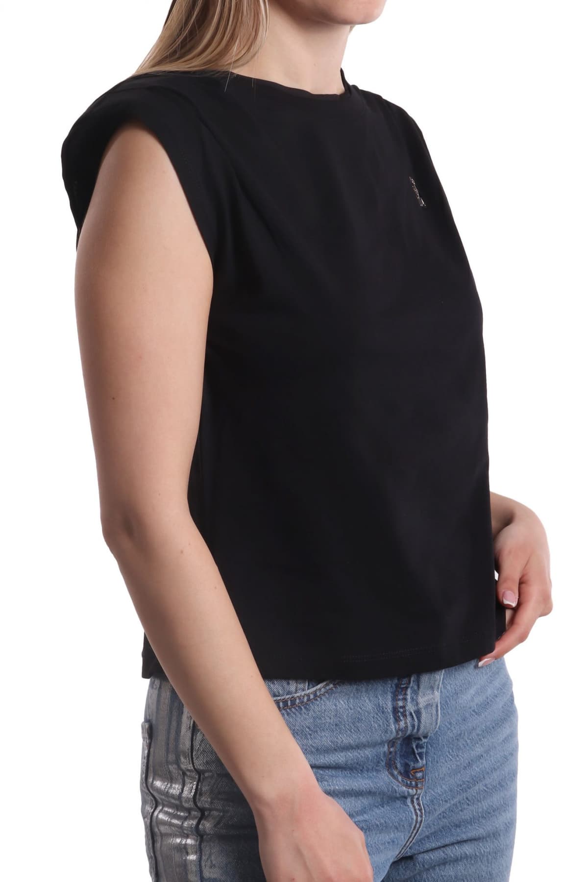 PATRIZIA PEPE MAGLIA T-SHIRT LOGO ΠΛΑΤΗ ΜΑΥΡΟ
