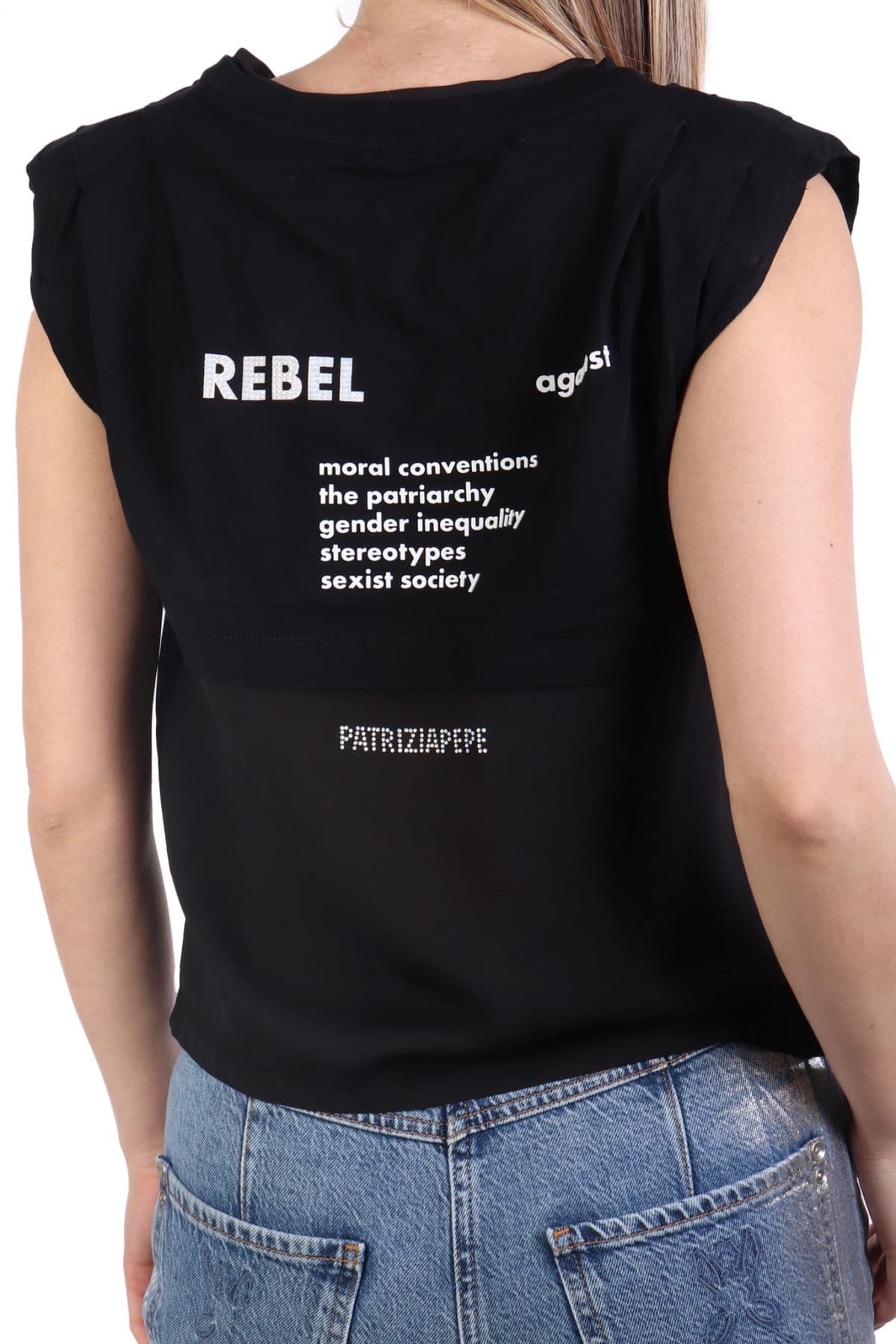 PATRIZIA PEPE MAGLIA T-SHIRT LOGO ΠΛΑΤΗ ΜΑΥΡΟ