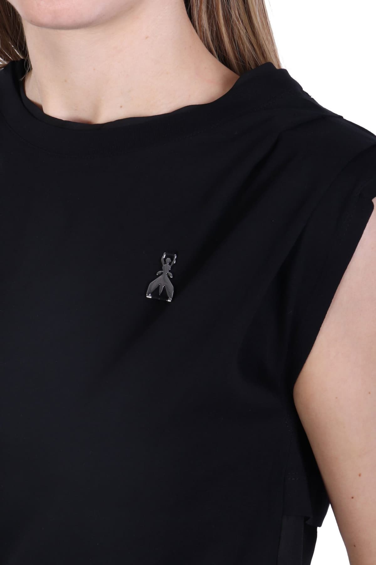 PATRIZIA PEPE MAGLIA T-SHIRT LOGO ΠΛΑΤΗ ΜΑΥΡΟ