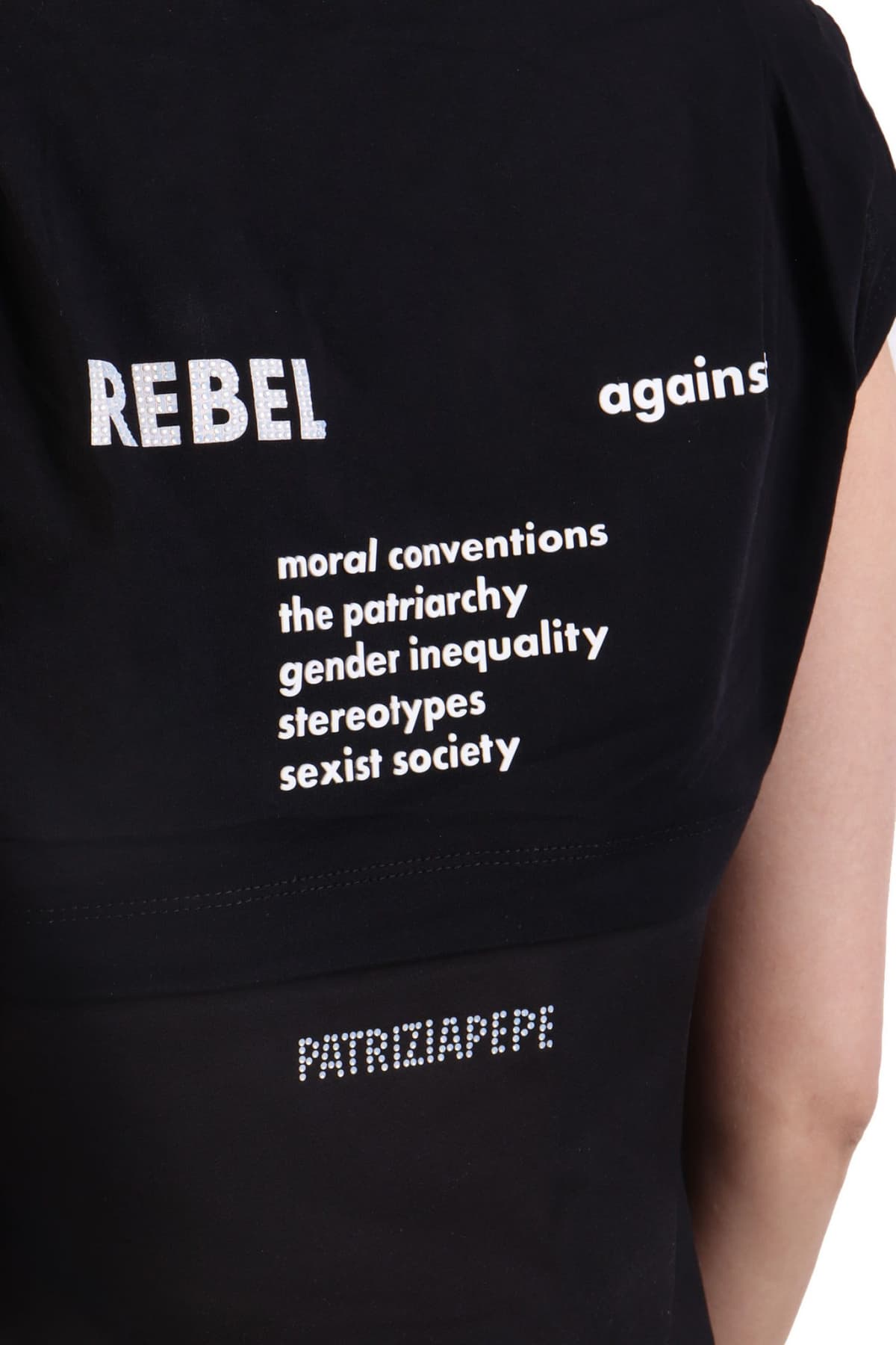 PATRIZIA PEPE MAGLIA T-SHIRT LOGO ΠΛΑΤΗ ΜΑΥΡΟ