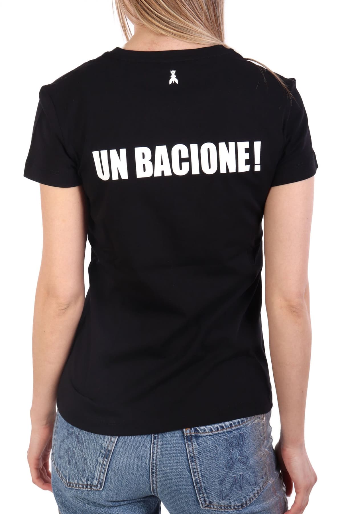 PATRIZIA PEPE MAGLIA T-SHIRT LOGO ΜΑΥΡΟ-ΜΠΟΡΝΤΩ