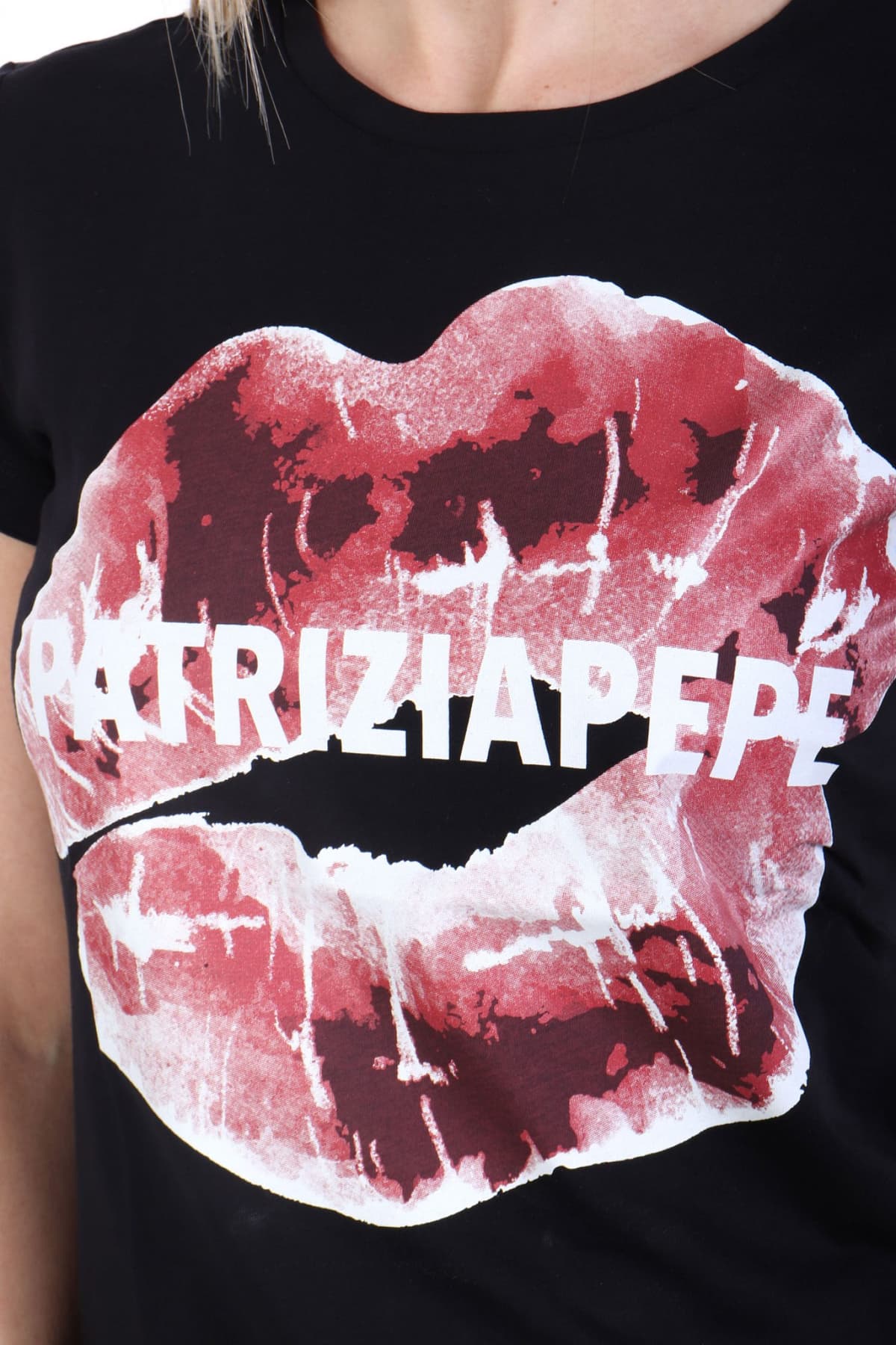 PATRIZIA PEPE MAGLIA T-SHIRT LOGO ΜΑΥΡΟ-ΜΠΟΡΝΤΩ