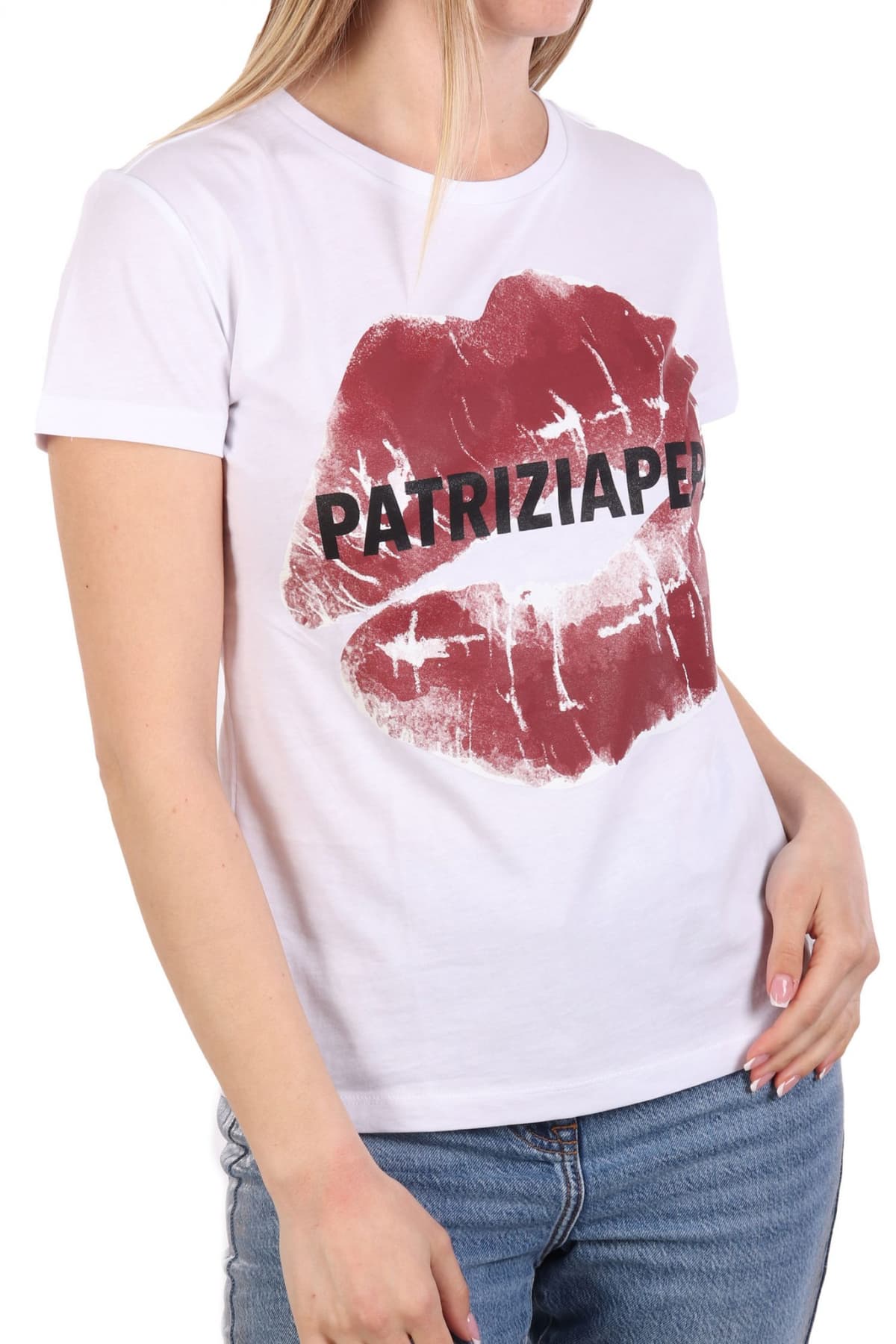 PATRIZIA PEPE MAGLIA T-SHIRT LOGO ΛΕΥΚΟ-ΜΠΟΡΝΤΩ