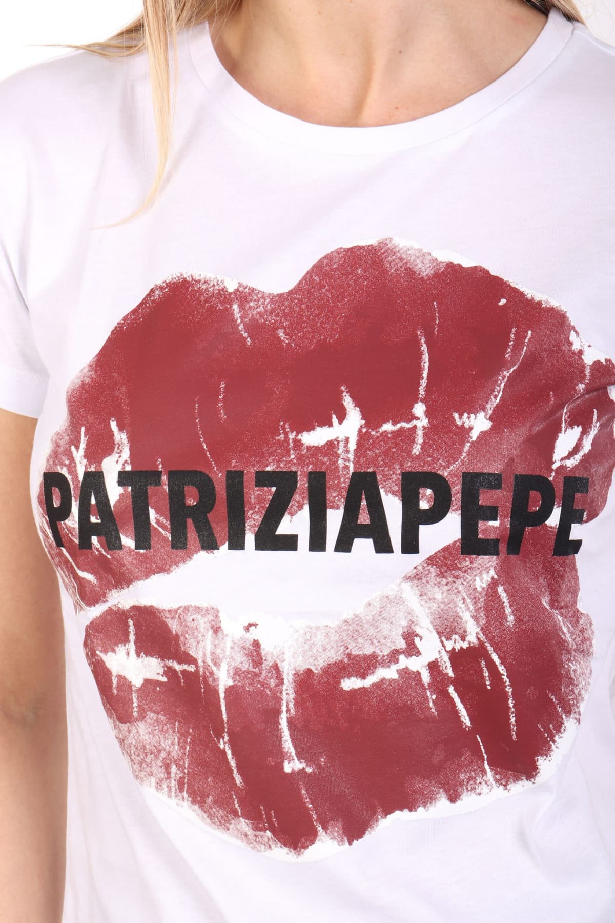 PATRIZIA PEPE MAGLIA T-SHIRT LOGO ΛΕΥΚΟ-ΜΠΟΡΝΤΩ