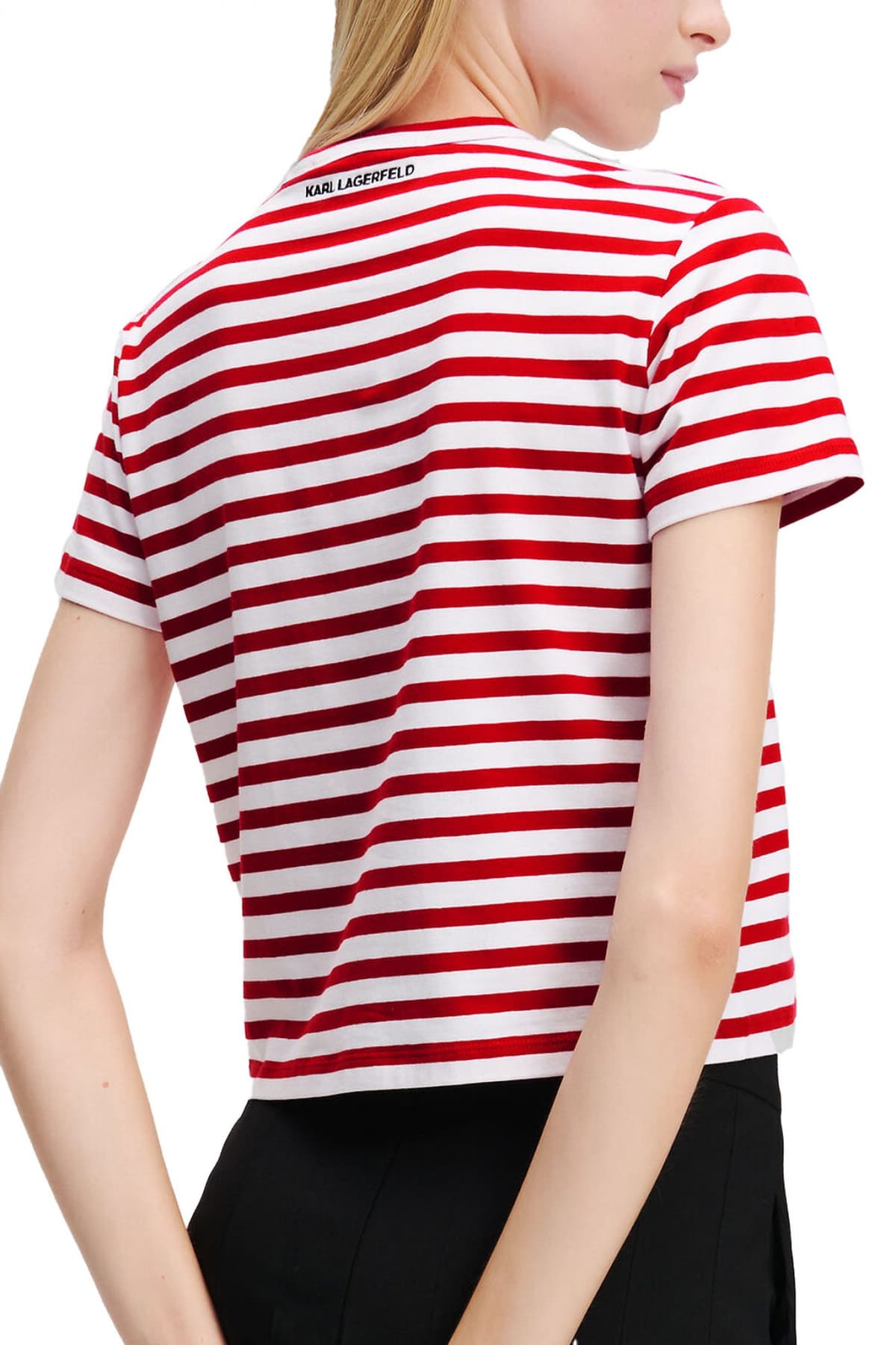 KARL LAGERFELD T-SHIRT BOXY IKON STRIPE LOGO ΡΙΓΕ ΚΟΚΚΙΝΟ-ΛΕΥΚΟ