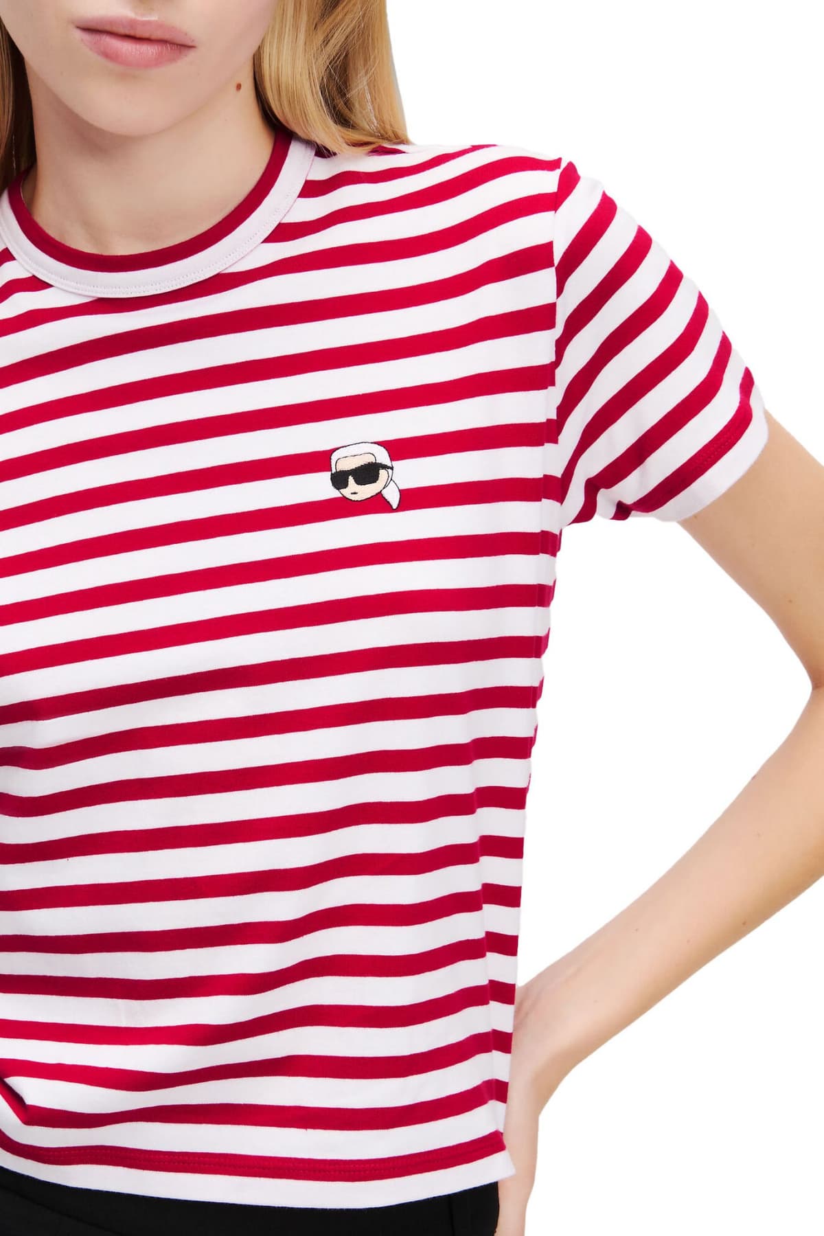 KARL LAGERFELD T-SHIRT BOXY IKON STRIPE LOGO ΡΙΓΕ ΚΟΚΚΙΝΟ-ΛΕΥΚΟ