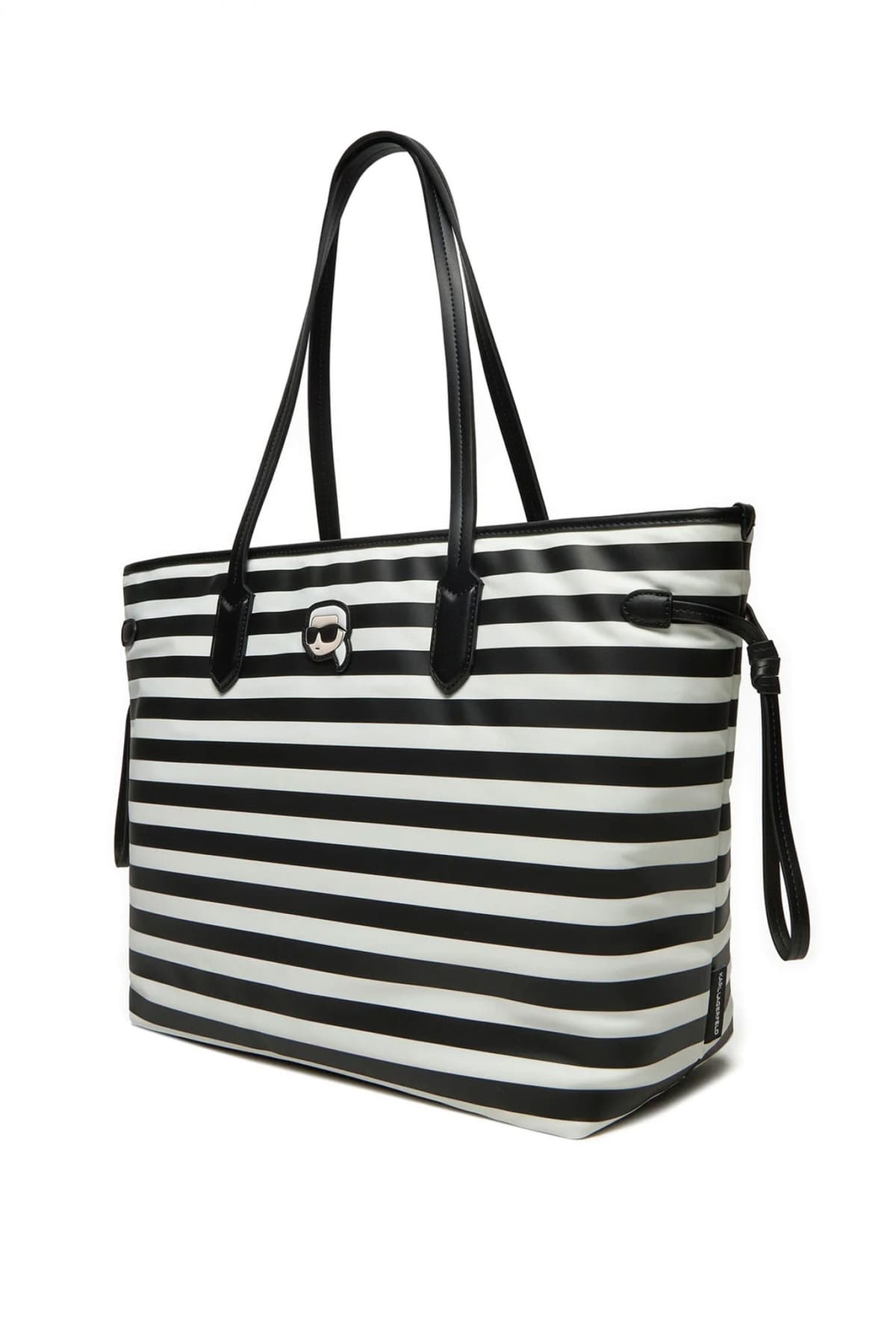 KARL LAGERFELD ΤΣΑΝΤΑ ΧΕΙΡΟΣ/ΩΜΟΥ IKON NYLON TOTE LOGO ΡΙΓΕ ΜΑΥΡΟ-ΛΕΥΚΟ