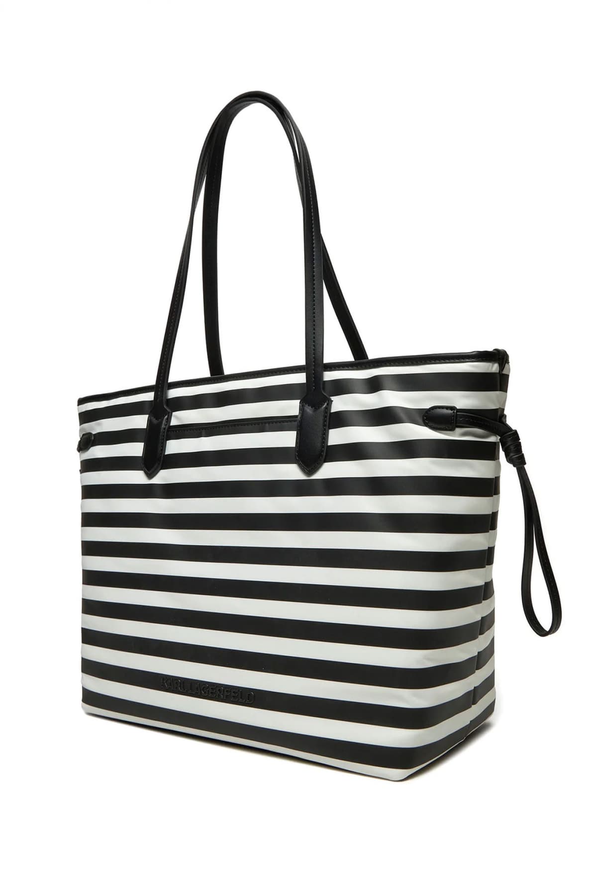 KARL LAGERFELD ΤΣΑΝΤΑ ΧΕΙΡΟΣ/ΩΜΟΥ IKON NYLON TOTE LOGO ΡΙΓΕ ΜΑΥΡΟ-ΛΕΥΚΟ