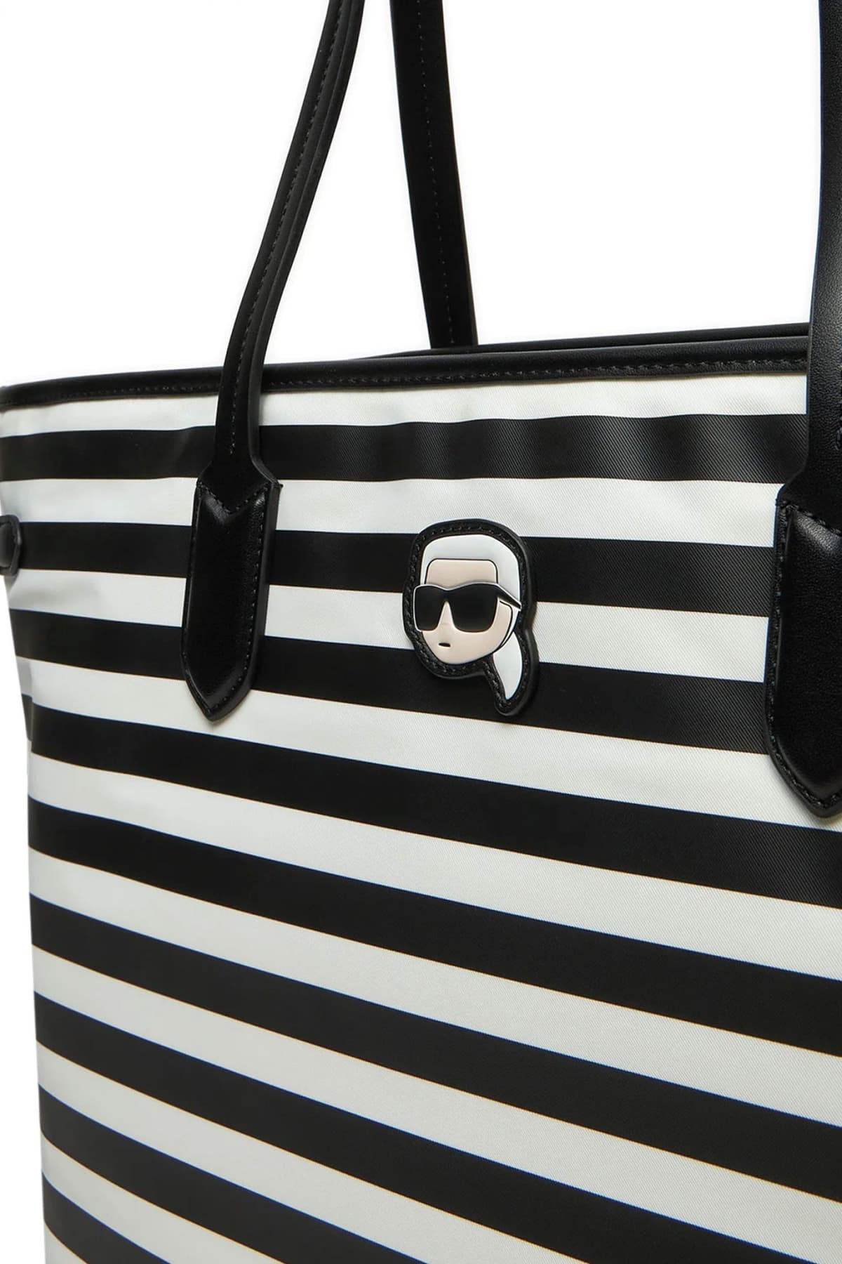 KARL LAGERFELD ΤΣΑΝΤΑ ΧΕΙΡΟΣ/ΩΜΟΥ IKON NYLON TOTE LOGO ΡΙΓΕ ΜΑΥΡΟ-ΛΕΥΚΟ