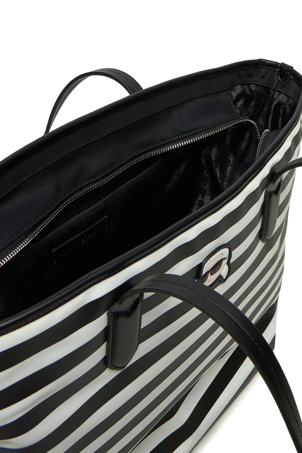 KARL LAGERFELD ΤΣΑΝΤΑ ΧΕΙΡΟΣ/ΩΜΟΥ IKON NYLON TOTE LOGO ΡΙΓΕ ΜΑΥΡΟ-ΛΕΥΚΟ