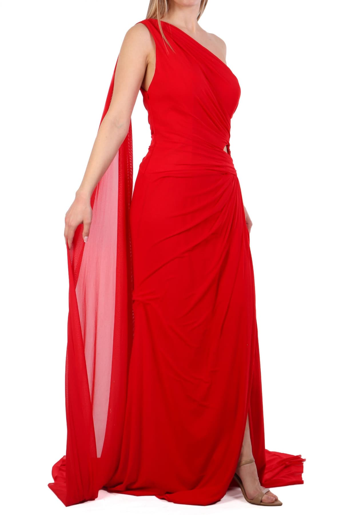 ALLURE EVENING ΦΟΡΕΜΑ MAXI ΝΤΡΑΠΕ ΤΟΥΛΙ ΚΟΚΚΙΝΟ