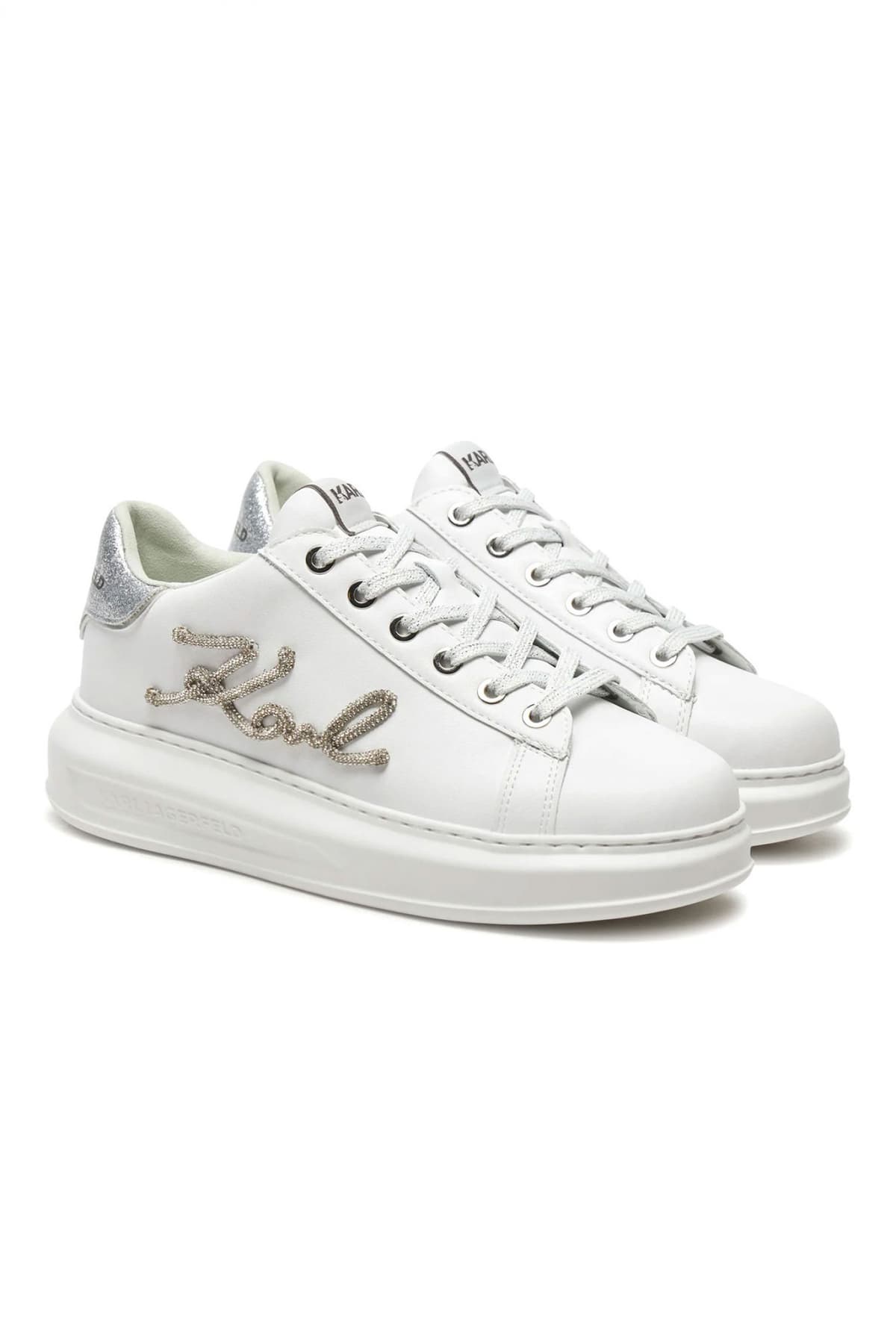 KARL LAGERFELD ΠΑΠΟΥΤΣΙΑ SNEAKERS SIGNIA RHINESTONE LO ΣΤΡΑΣ LOGO ΛΕΥΚΟ /ΑΣΗΜΙ
