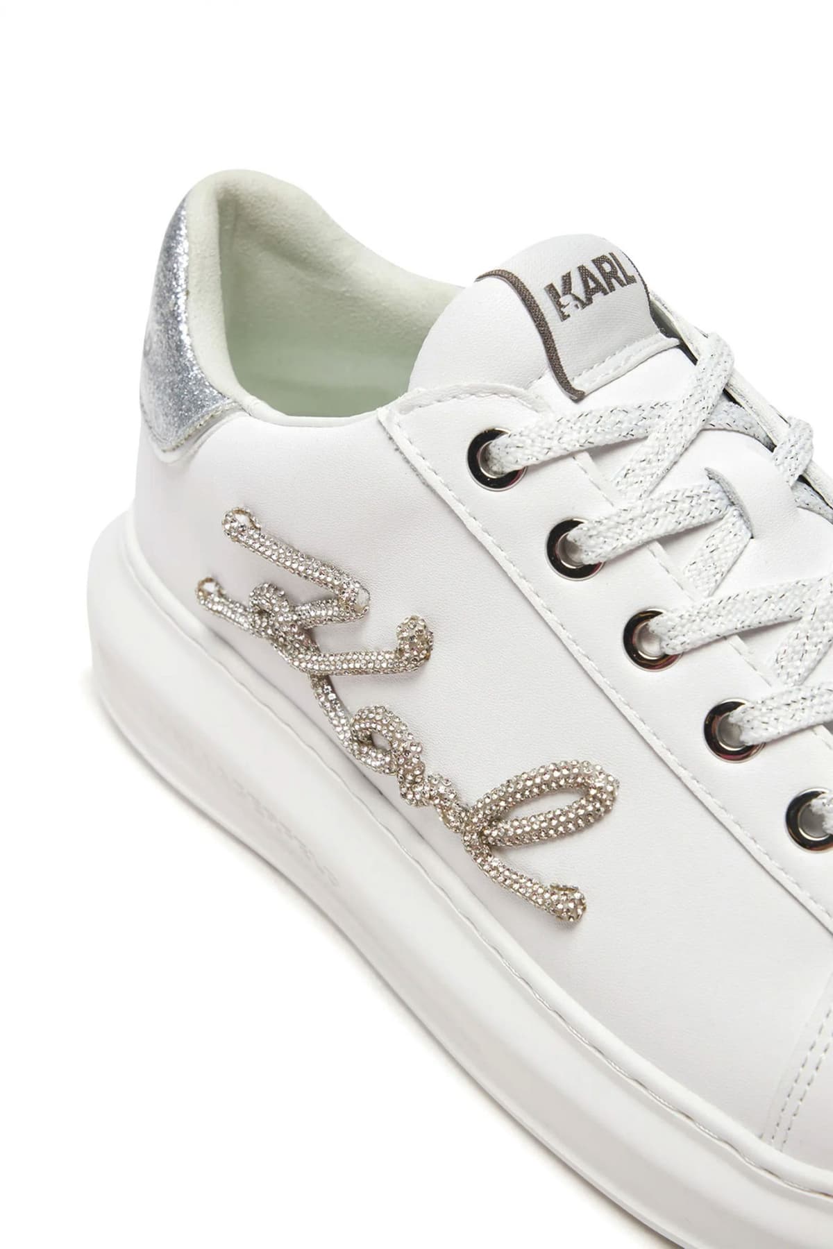 KARL LAGERFELD ΠΑΠΟΥΤΣΙΑ SNEAKERS SIGNIA RHINESTONE LO ΣΤΡΑΣ LOGO ΛΕΥΚΟ /ΑΣΗΜΙ