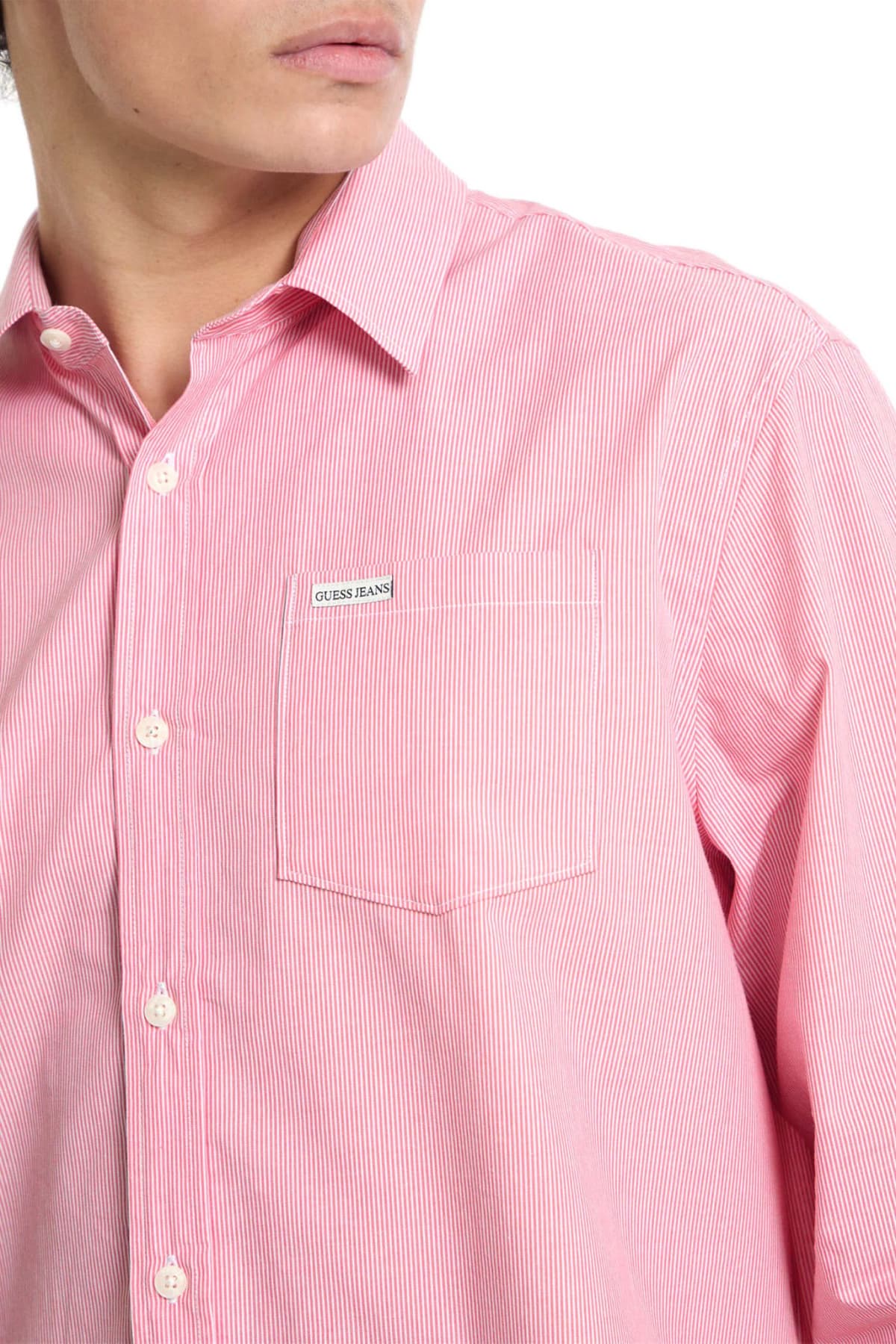 GUESS JEANS ΠΟΥΚΑΜΙΣΟ ΡΙΓΕ LS CLASSIC FIT POCKET ΡΟΖ