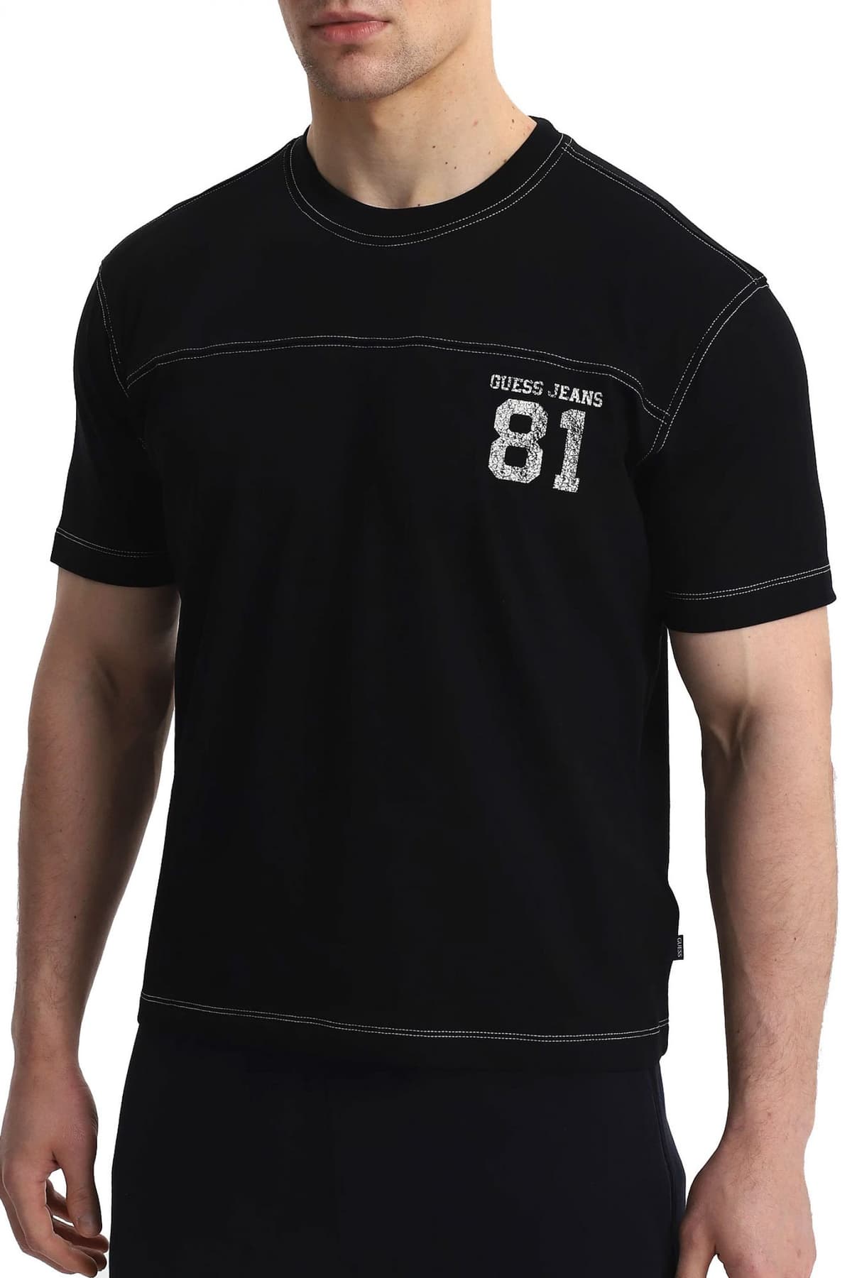 GUESS JEANS T-SHIRT CREWNECK OVERSIZED FIT LOGO ΜΑΥΡΟ