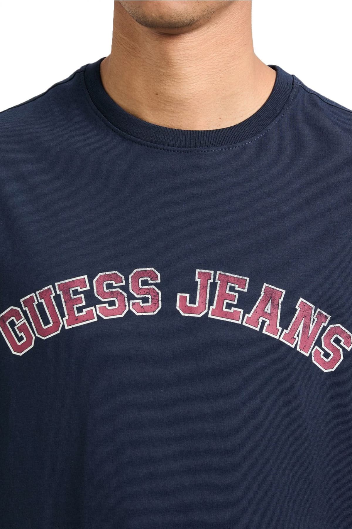 GUESS JEANS T-SHIRT CREWNECK REGULAR FIT LOGO ΜΠΛΕ