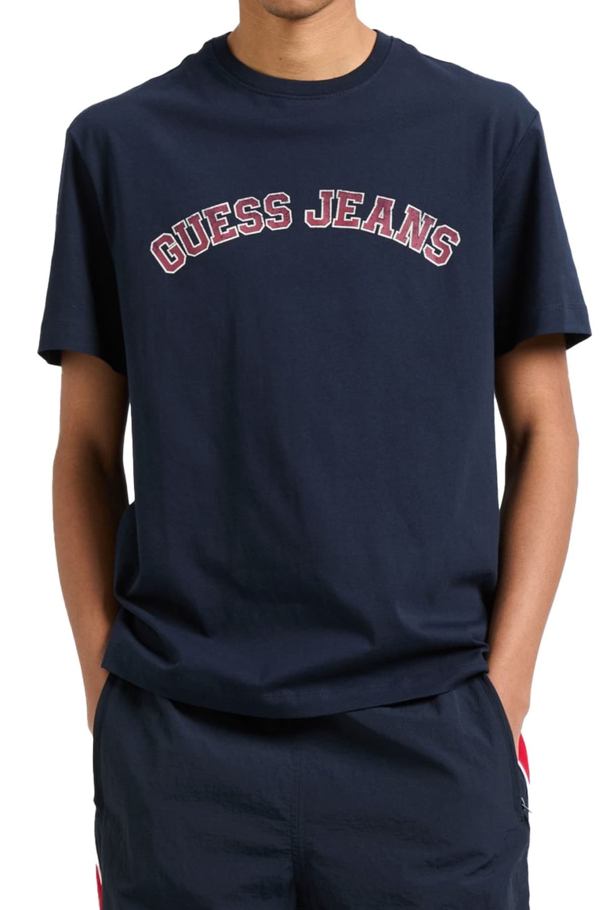 GUESS JEANS T-SHIRT CREWNECK REGULAR FIT LOGO ΜΠΛΕ