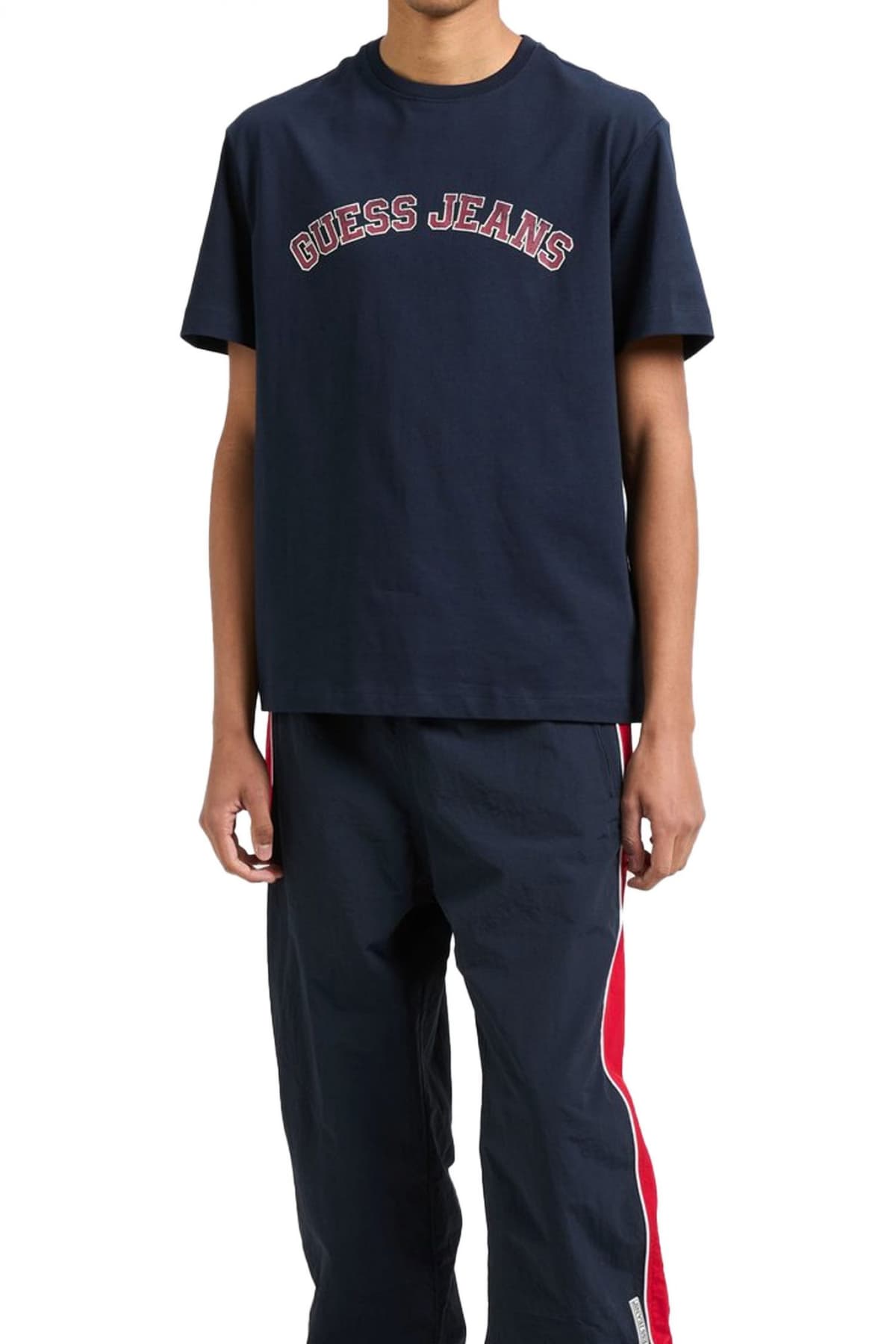 GUESS JEANS T-SHIRT CREWNECK REGULAR FIT LOGO ΜΠΛΕ