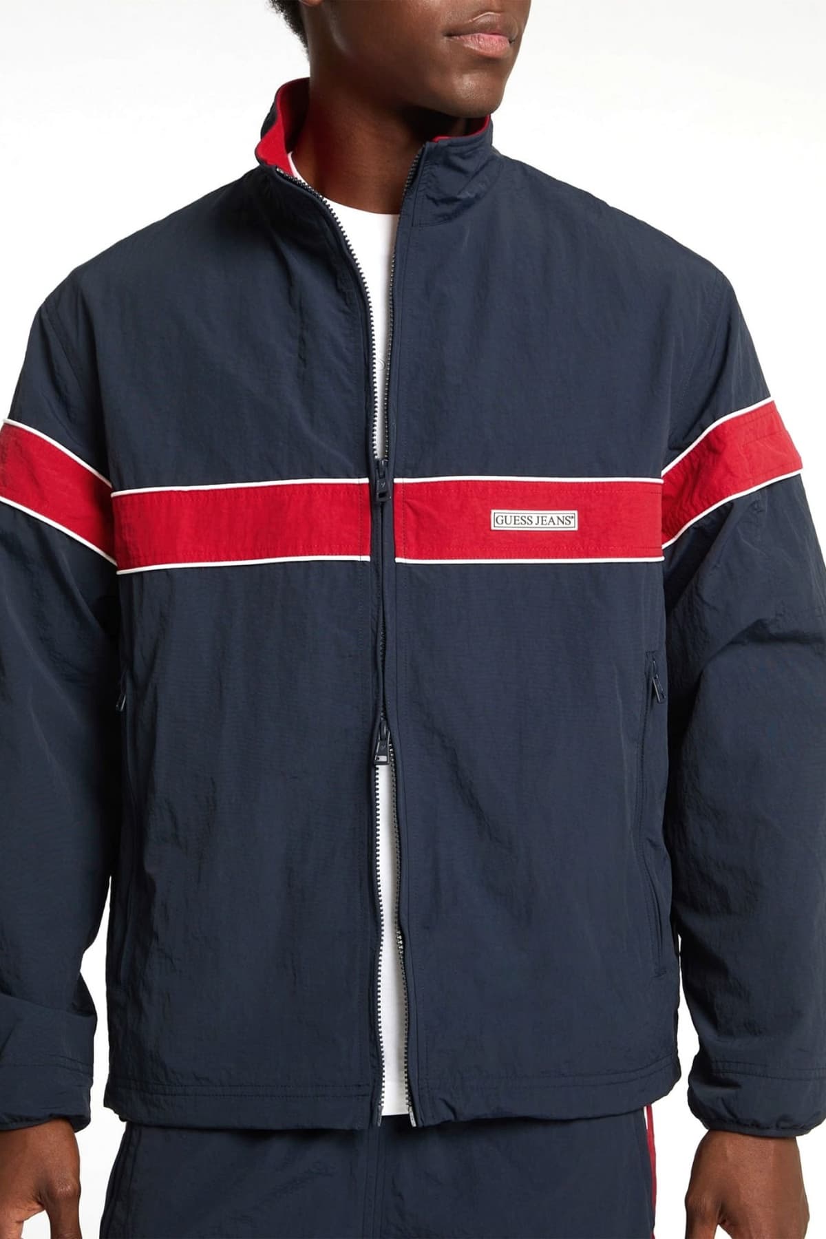 GUESS JEANS ΜΠΟΥΦΑΝ JACKET LOGO ΜΠΛΕ-ΚΟΚΚΙΝΟ