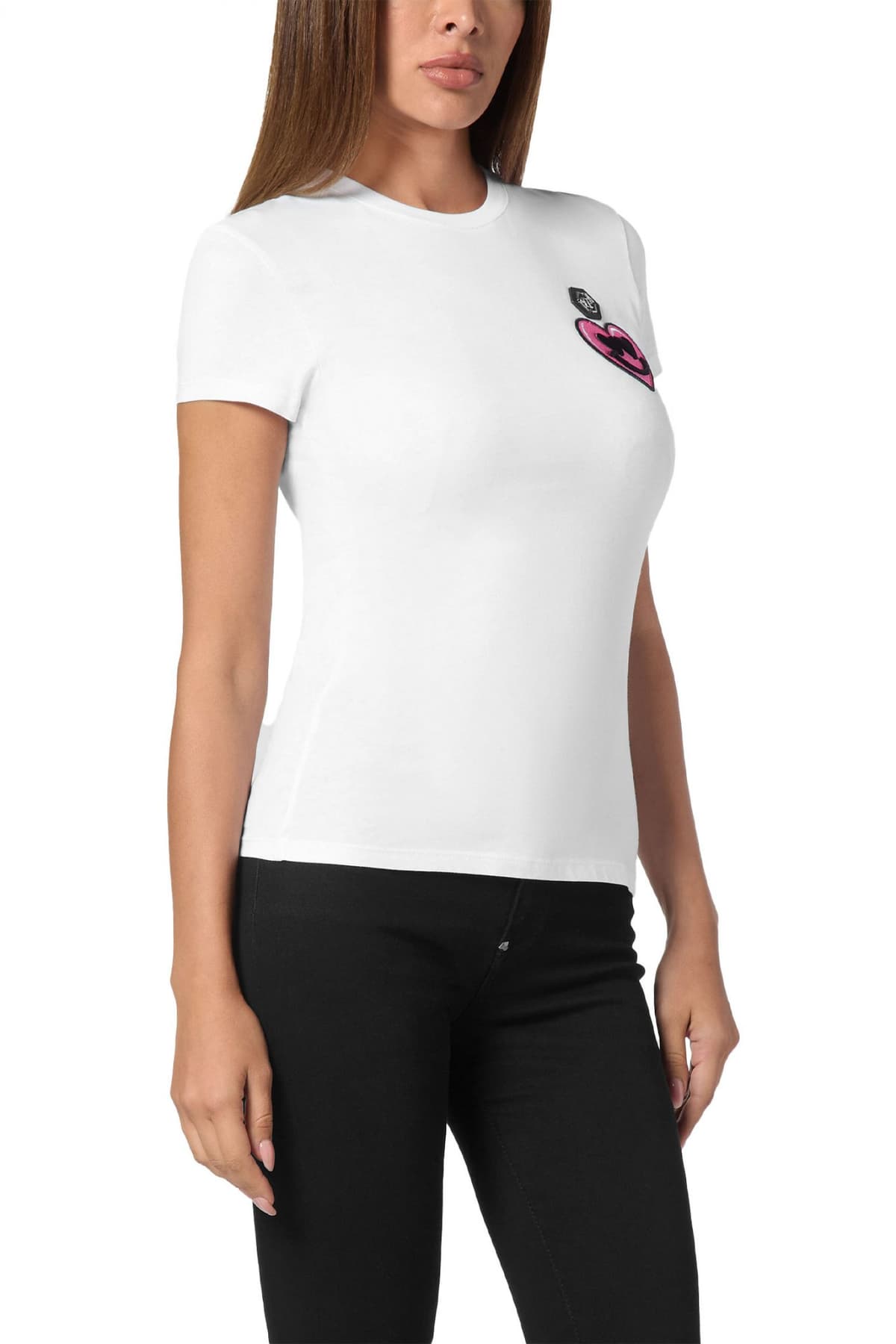 PHILIPP PLEIN T-SHIRT SEXY PURE SS PATCHES ΜΕΤΑΛΛΙΚΟ LOGO ΛΕΥΚΟ