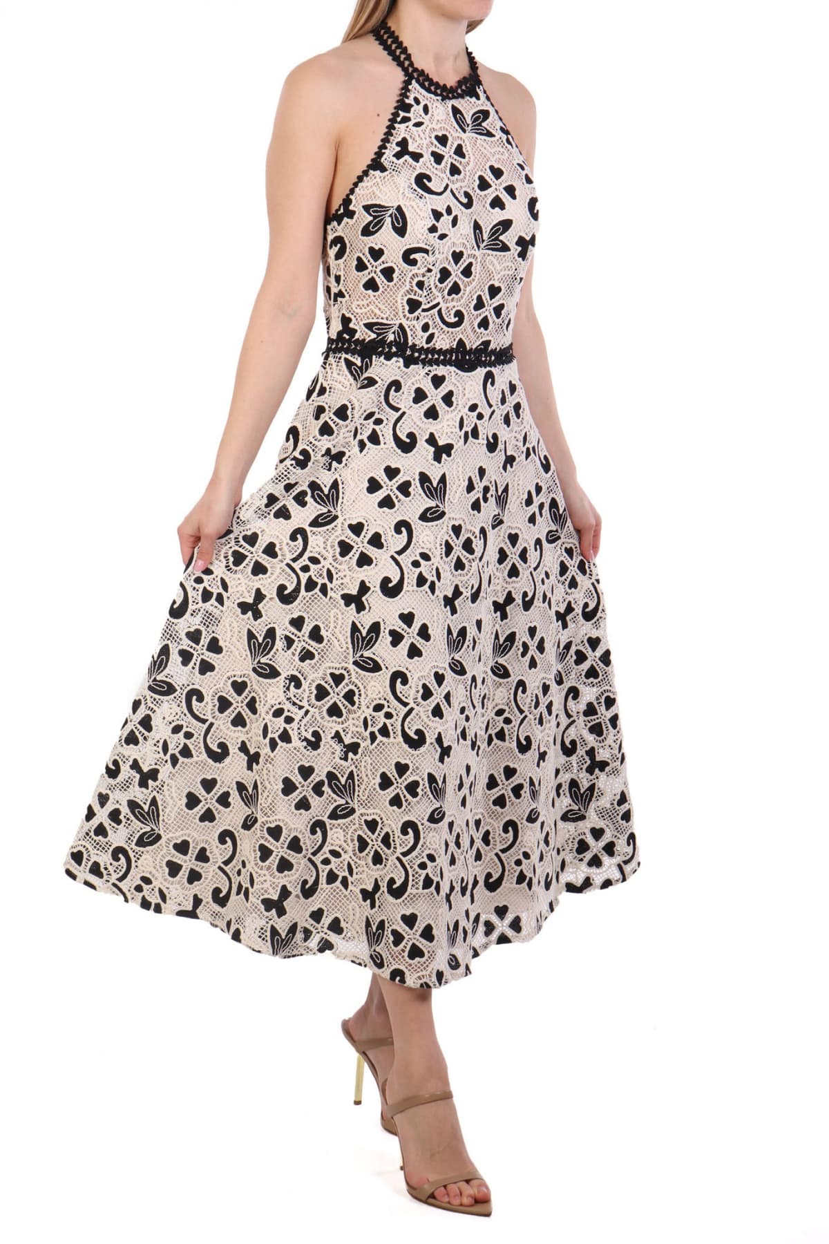 TWINS FANTASY ΦΟΡΕΜΑ MIDI ΔΑΝΤΕΛΑ ΜΑΥΡΟ-ΜΠΕΖ