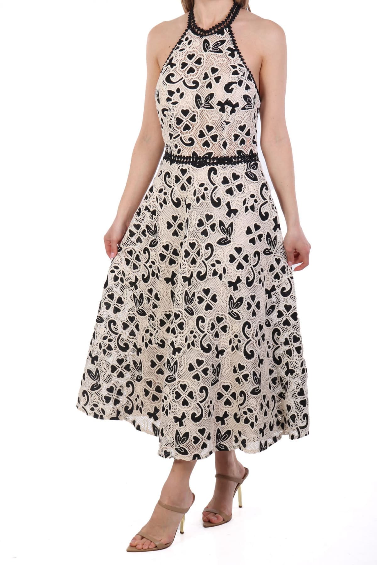 TWINS FANTASY ΦΟΡΕΜΑ MIDI ΔΑΝΤΕΛΑ ΜΑΥΡΟ-ΜΠΕΖ