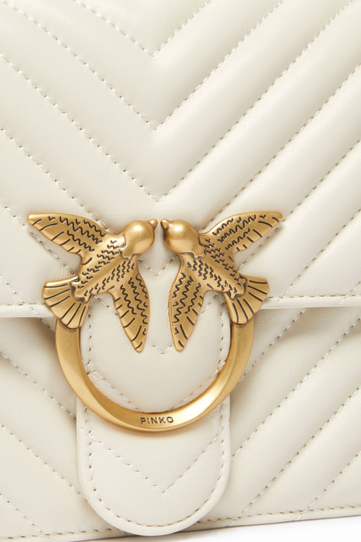 PINKO ΤΣΑΝΤΑ LOVE ONE CLASSIC DC SHEEP NAPPA CHEVRON ΛΕΥΚΟ-ANTIQUE GOLD