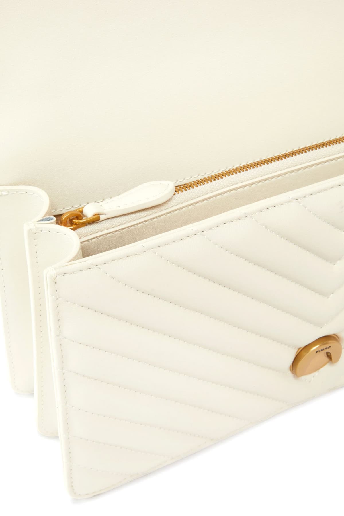 PINKO ΤΣΑΝΤΑ LOVE ONE CLASSIC DC SHEEP NAPPA CHEVRON ΛΕΥΚΟ-ANTIQUE GOLD