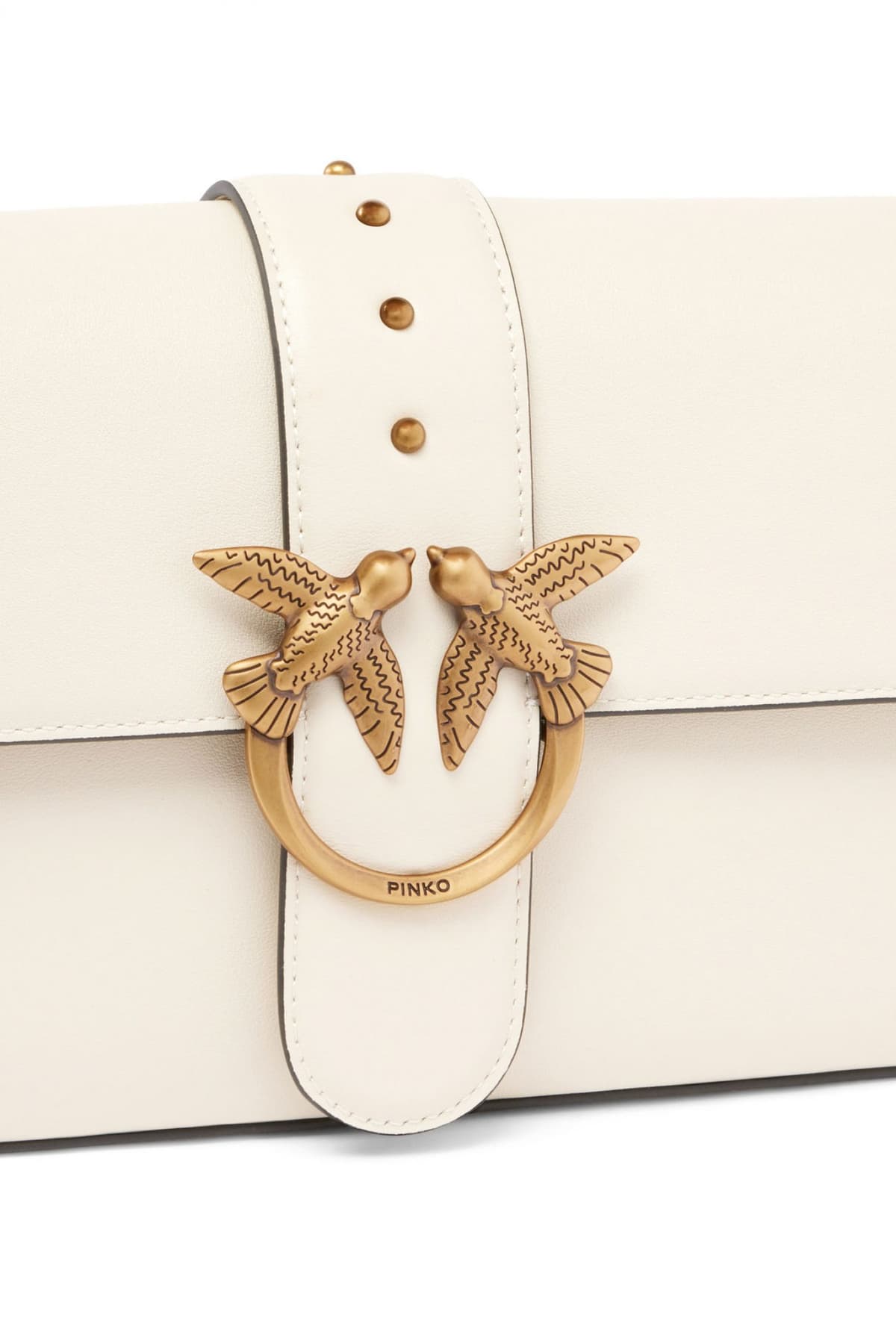 PINKO ΤΣΑΝΤΑ ΔΕΡΜΑ LOVE ONE CLASSIC SLOUCHY FL VITELLO MORBIDO ΛΕΥΚΟ-ANTIQUE GOLD