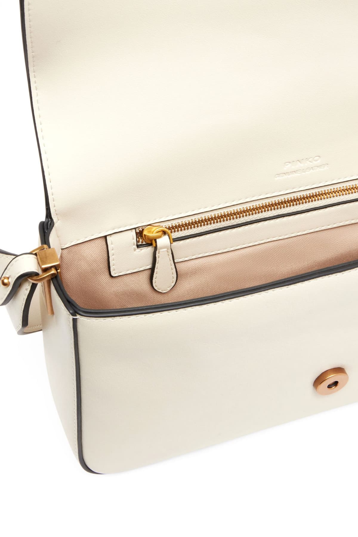 PINKO ΤΣΑΝΤΑ ΔΕΡΜΑ LOVE ONE CLASSIC SLOUCHY FL VITELLO MORBIDO ΛΕΥΚΟ-ANTIQUE GOLD