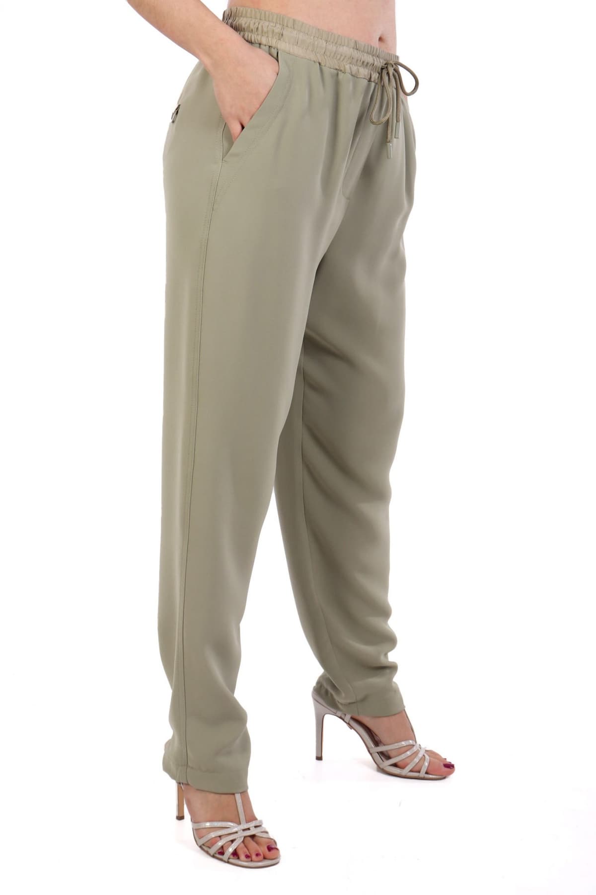 MARELLA MONOCHROME ΠΑΝΤΕΛΟΝΑ ABITATA ΛΑΣΤΙΧΟ ΣΤΗΝ ΜΕΣΗ XAKI