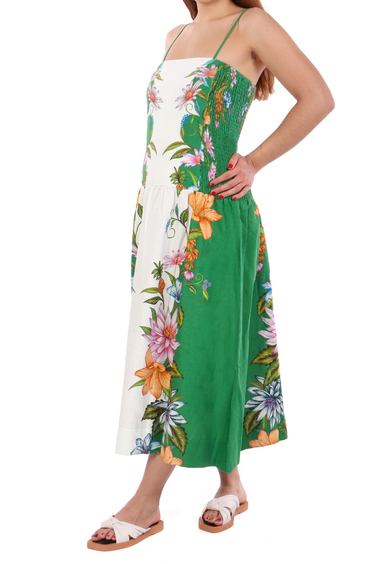 FARM RIO ΦΟΡΕΜΑ MIDI SWEET BLOOM DREAMSCAPE FLORAL ΛΕΥΚΟ-ΠΡΑΣΙΝΟ