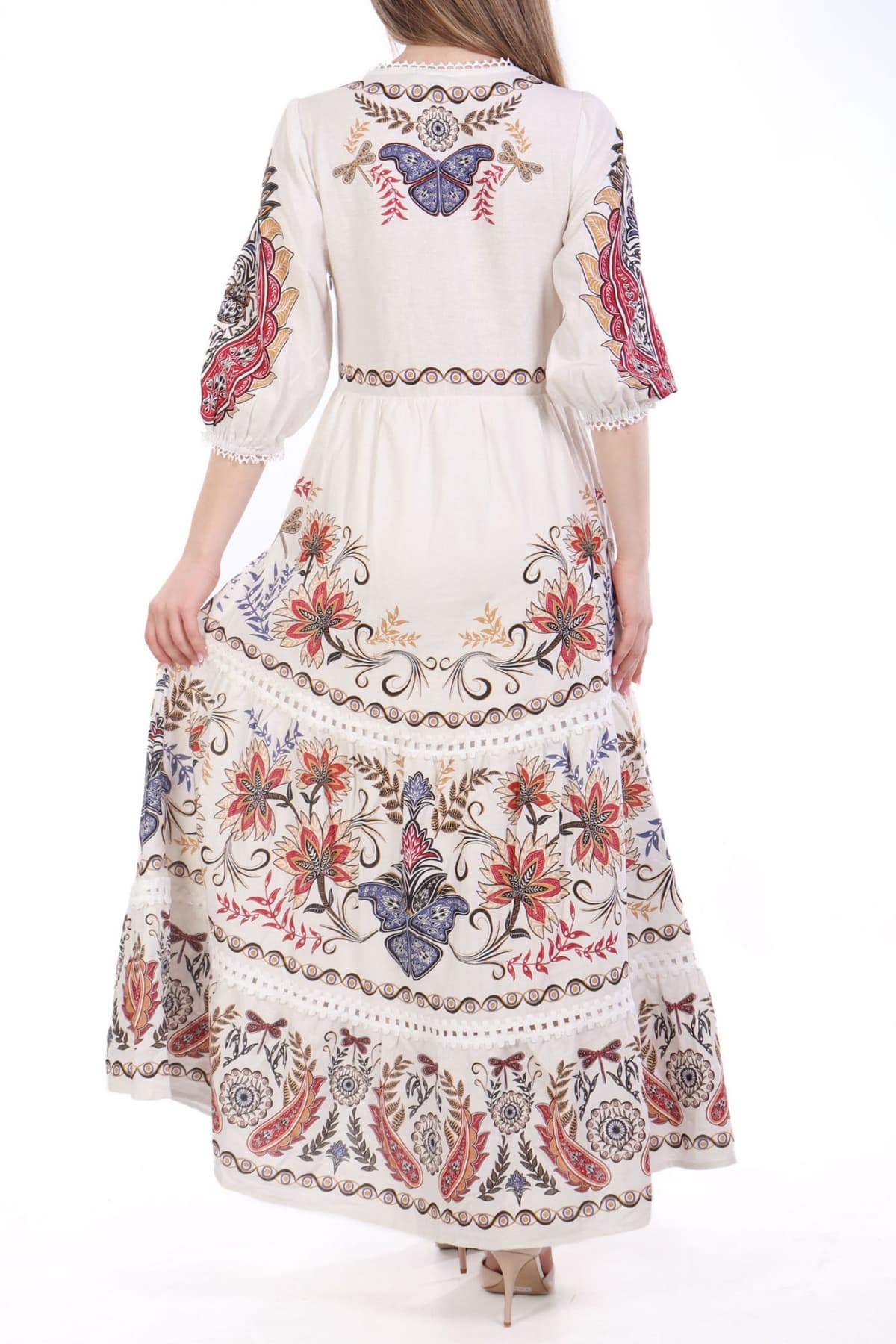 FARM RIO ΦΟΡΕΜΑ MAXI BOHO GLAM ΑΝΟΙΓΜΑ ΜΠΡΟΣΤΑ ΕΜΠΡΙΜΕ ΕΚΡΟΥ