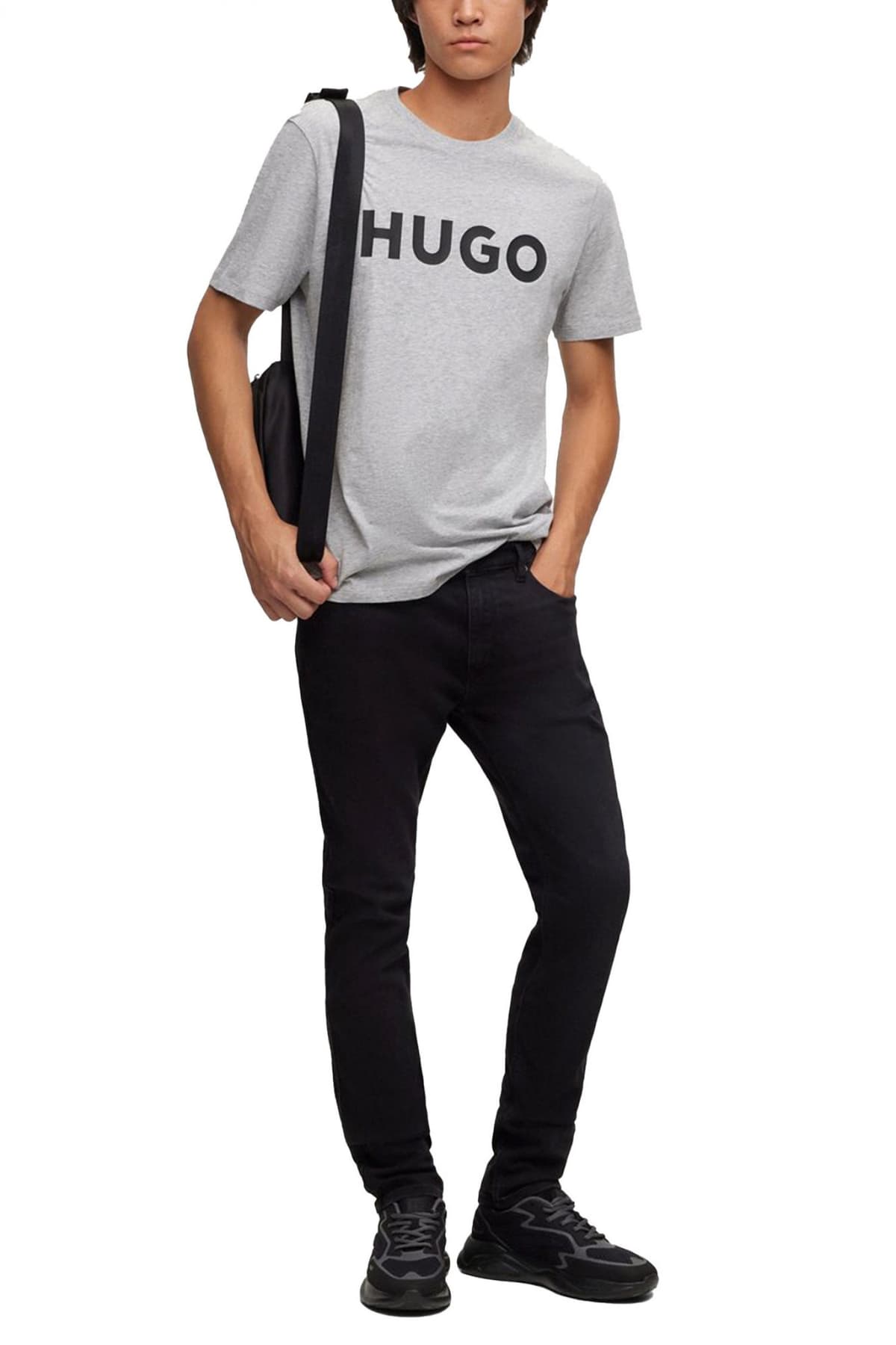 HUGO T-SHIRT DULIVIO LOGO ΓΚΡΙ