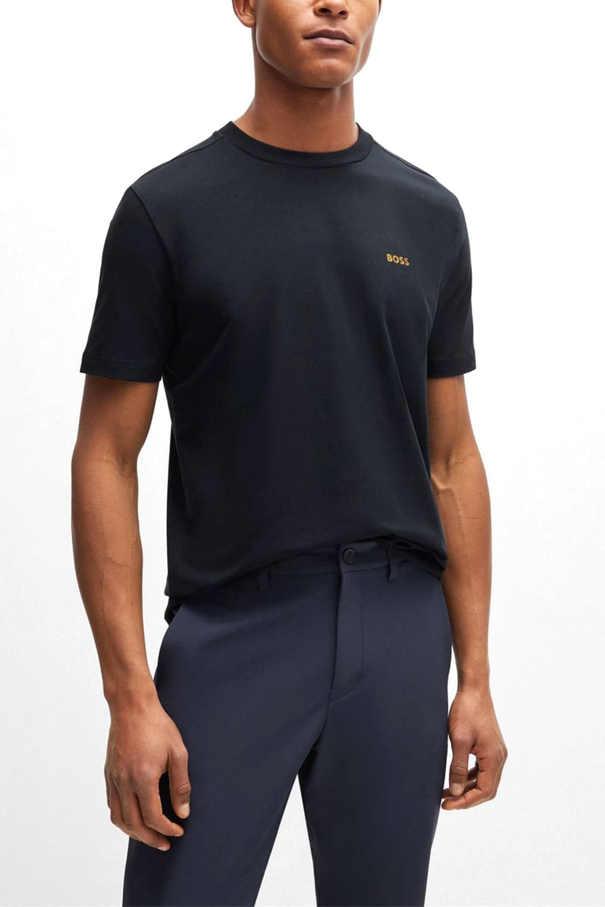 BOSS ATHLEISURE T-SHIRT TEE GOLD LOGO ΜΠΛΕ