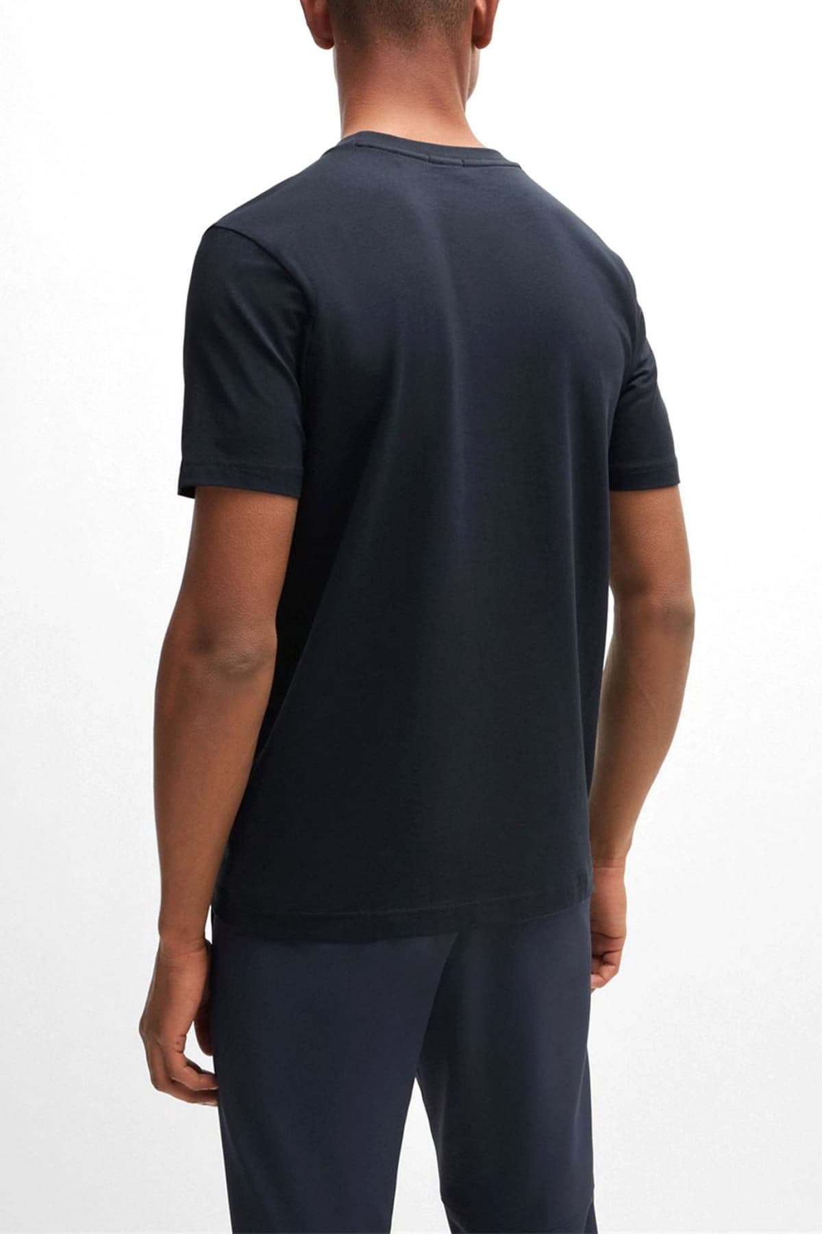 BOSS ATHLEISURE T-SHIRT TEE GOLD LOGO ΜΠΛΕ