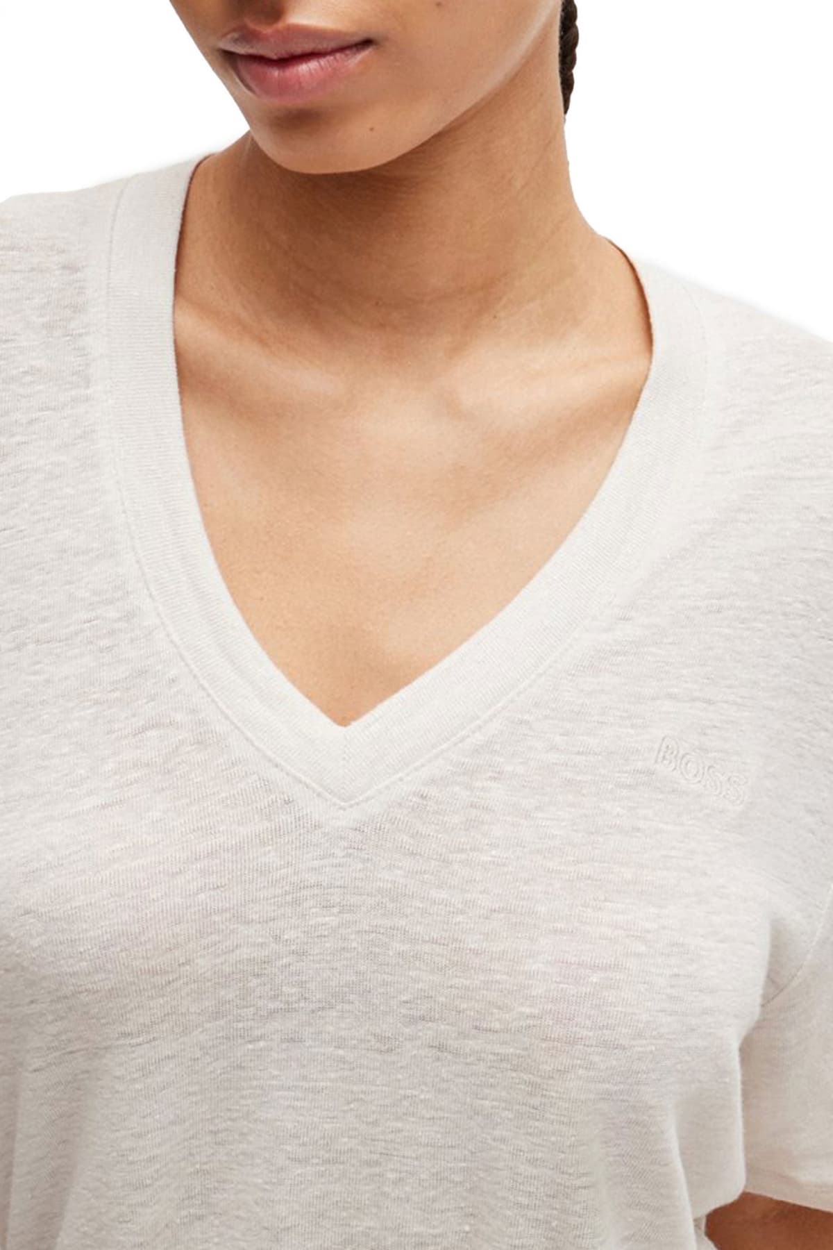 BOSS T-SHIRT C_ELA V-NECK LOGO ΕΚΡΟΥ