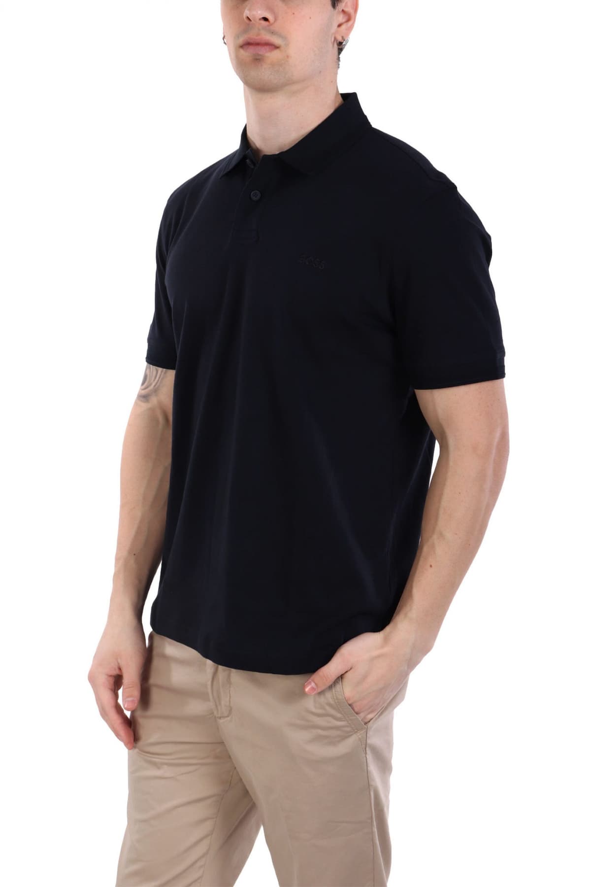 BOSS CASUAL ΚΟΝΤΟΜΑΝΙΚΟ POLO REGULAR FIT PE_INTERLOCK ΣΚΟΥΡΟ ΜΠΛΕ